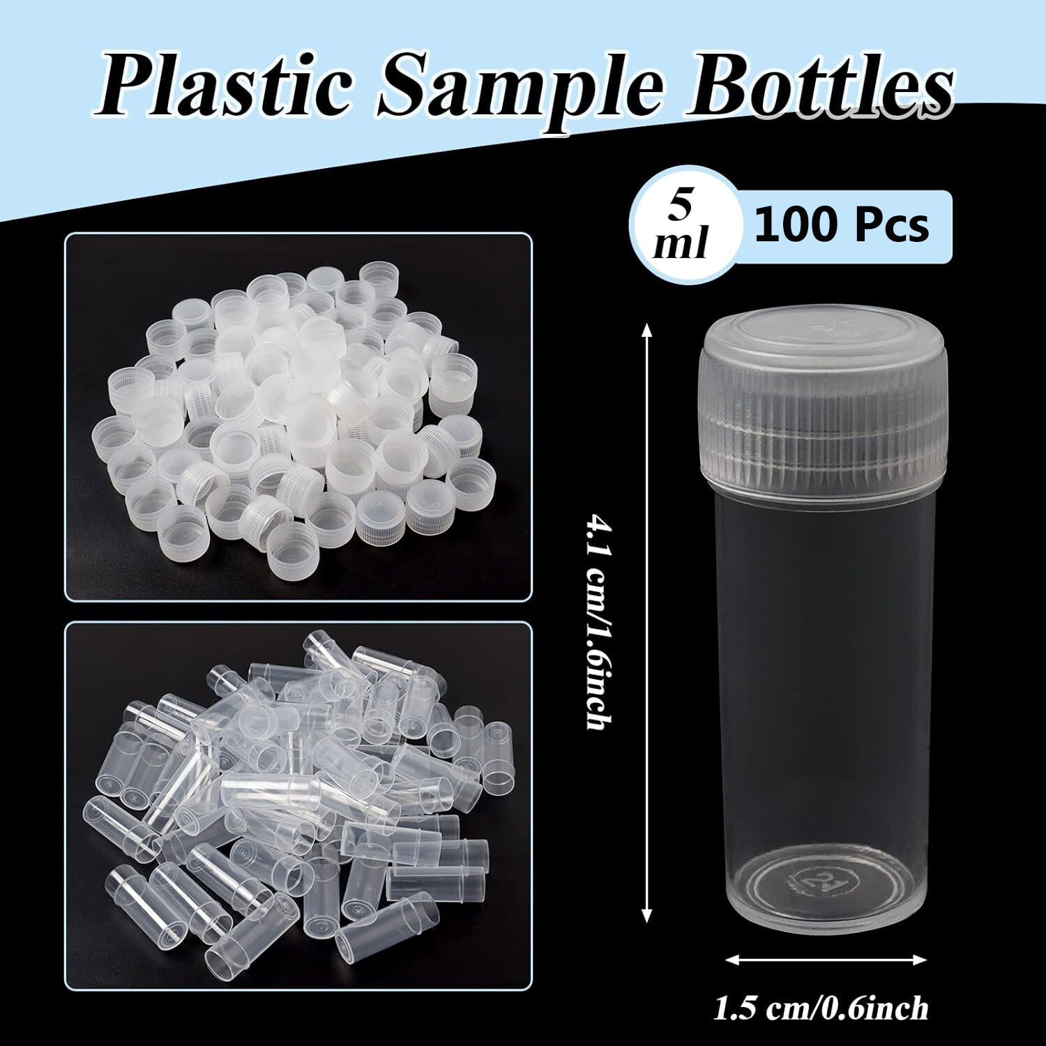 100Pcs Clear Mini Plastic Bottles Samples Jar Container for Pills Powder Capsule