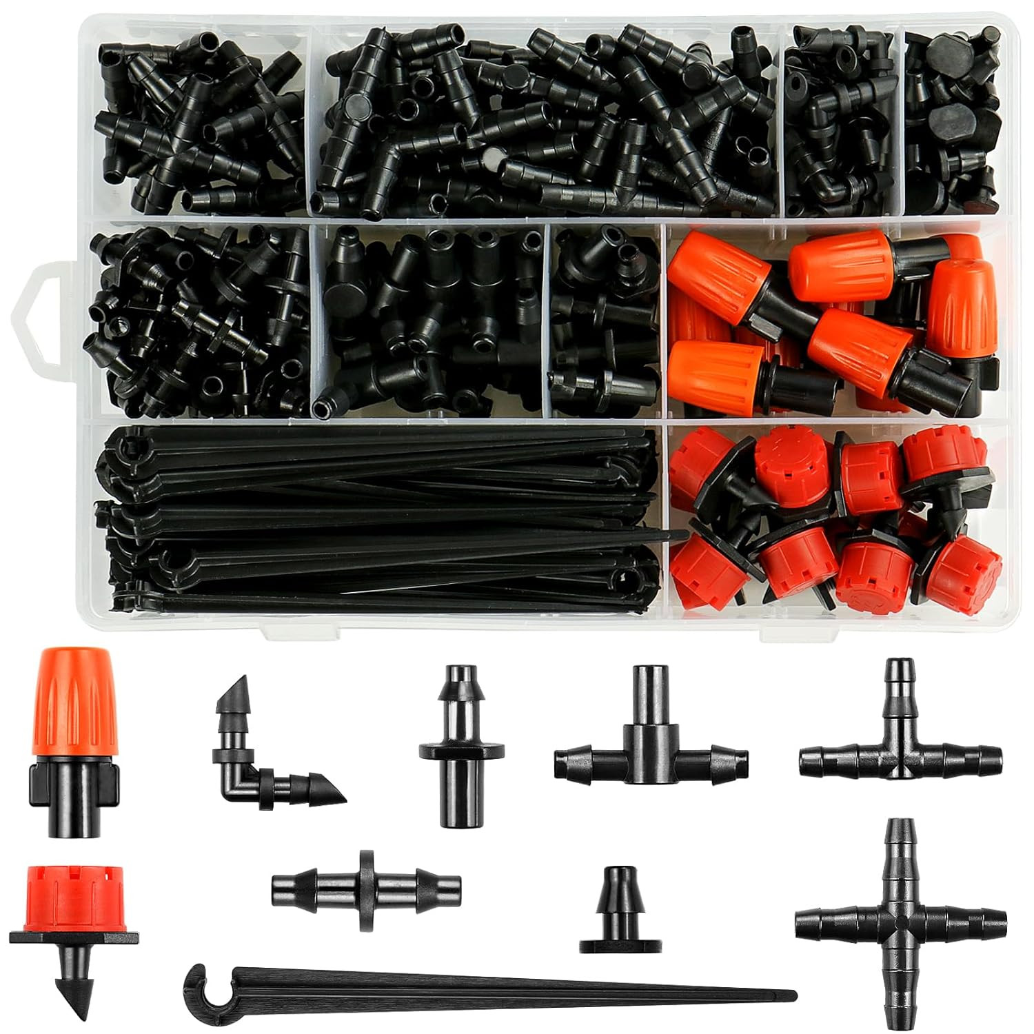 245 Pcs Drip Irrigation Fittings Kit for 1/4" Tubing： 1/4 Inch Drip System Barbe