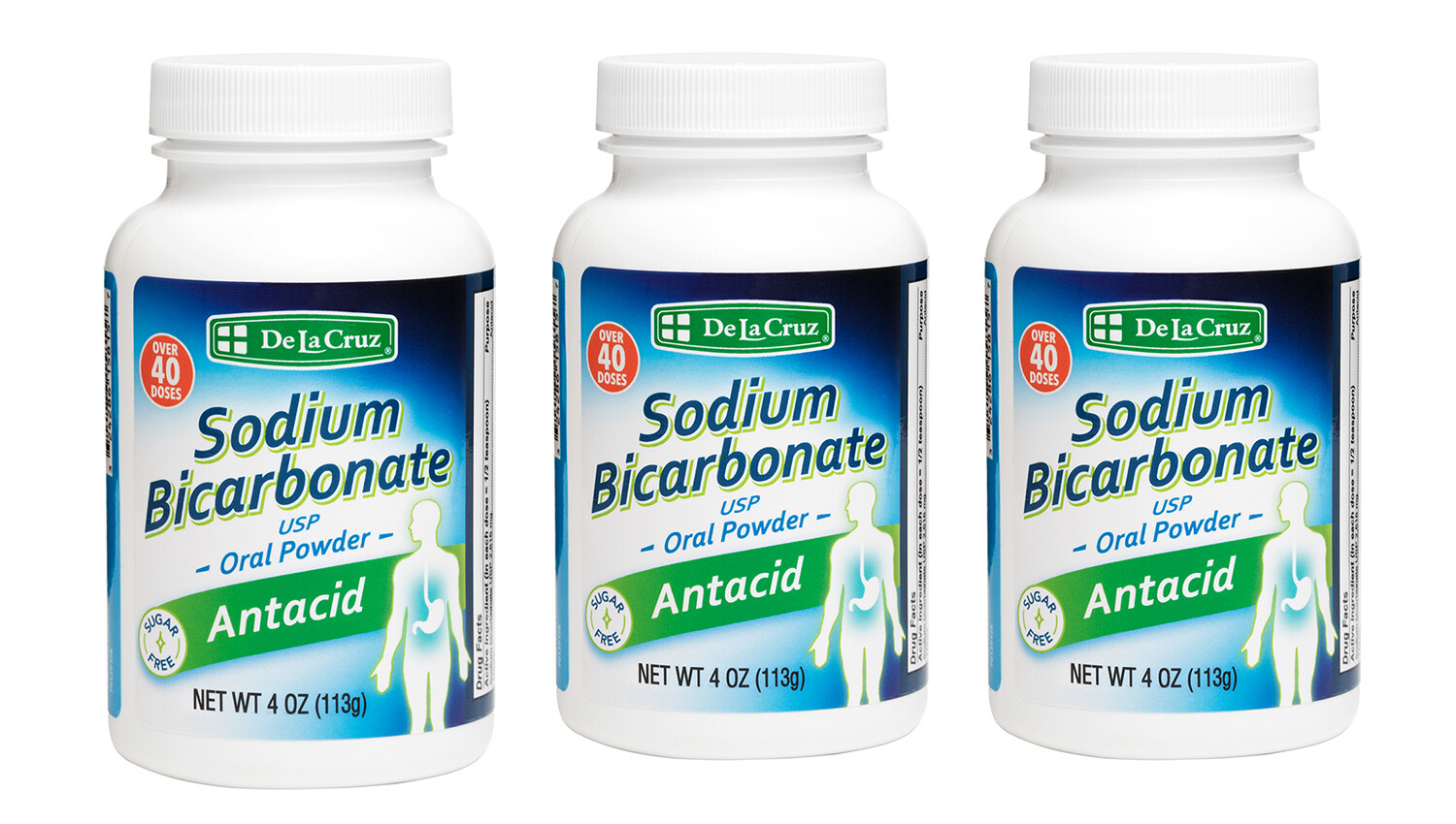 De La Cruz® Sodium Bicarbonate Powder 4 oz (3 BOTTLES)  / USP Grade  Exp 9/2027