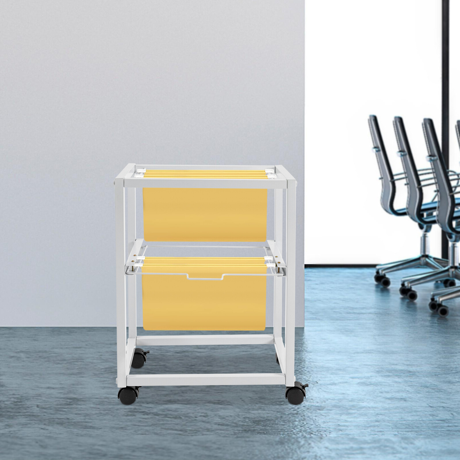 Pull-out Movable File Carts Rolling Folder Carts 2 Tiers Hanging Files W/ Wheels