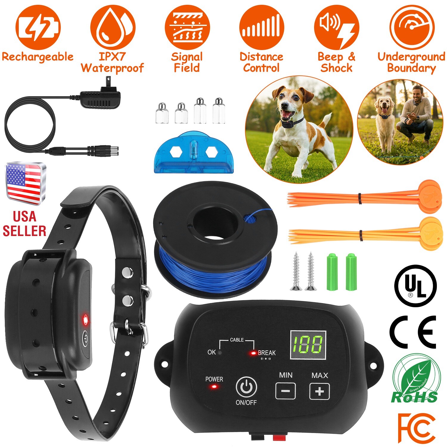 Dog Fence System Rechargeable Pet Containment System Underground Fence/Receiver