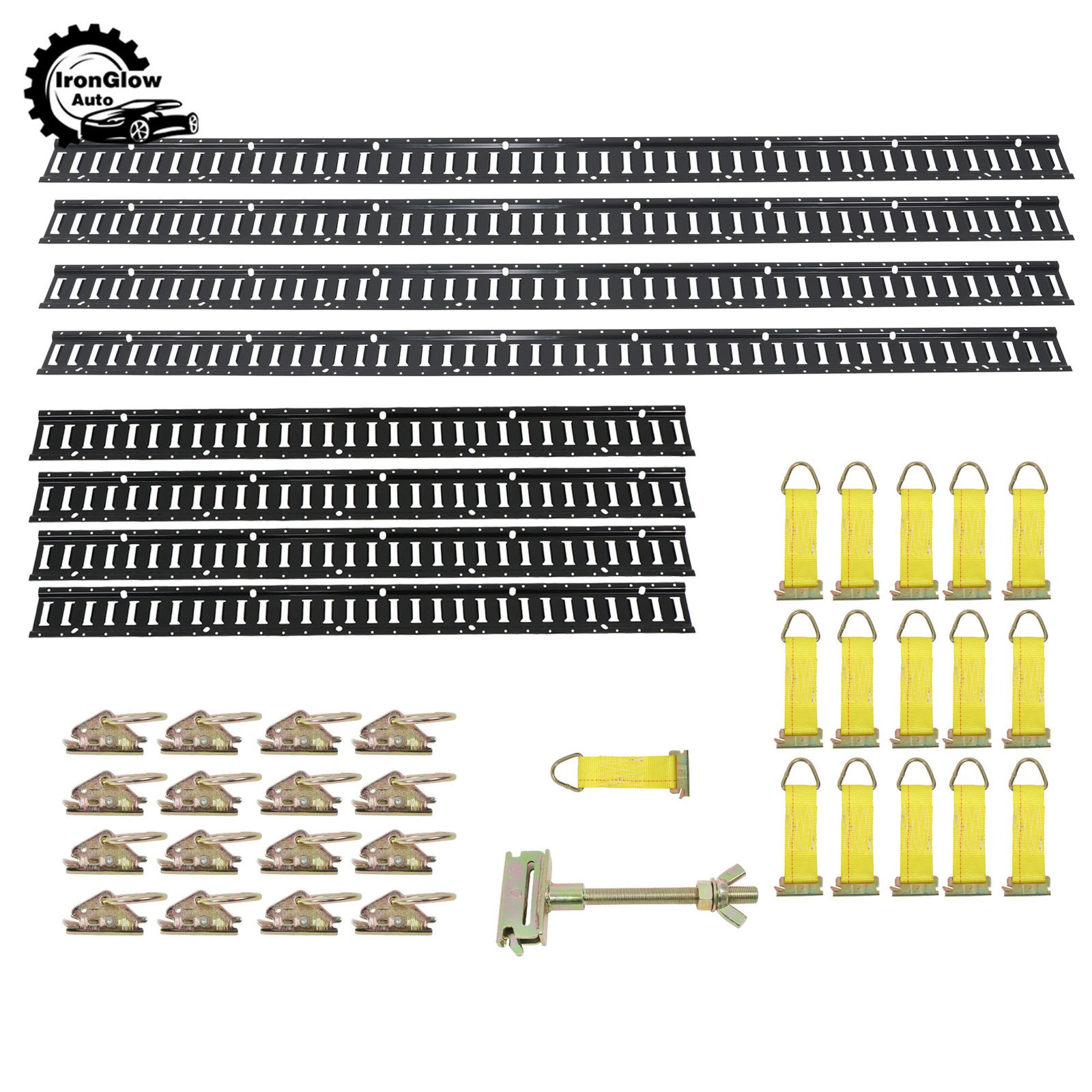 41 Pack 5' and 8' E Track Rails Black Matte Finish Complete Tie Down Set Polyest