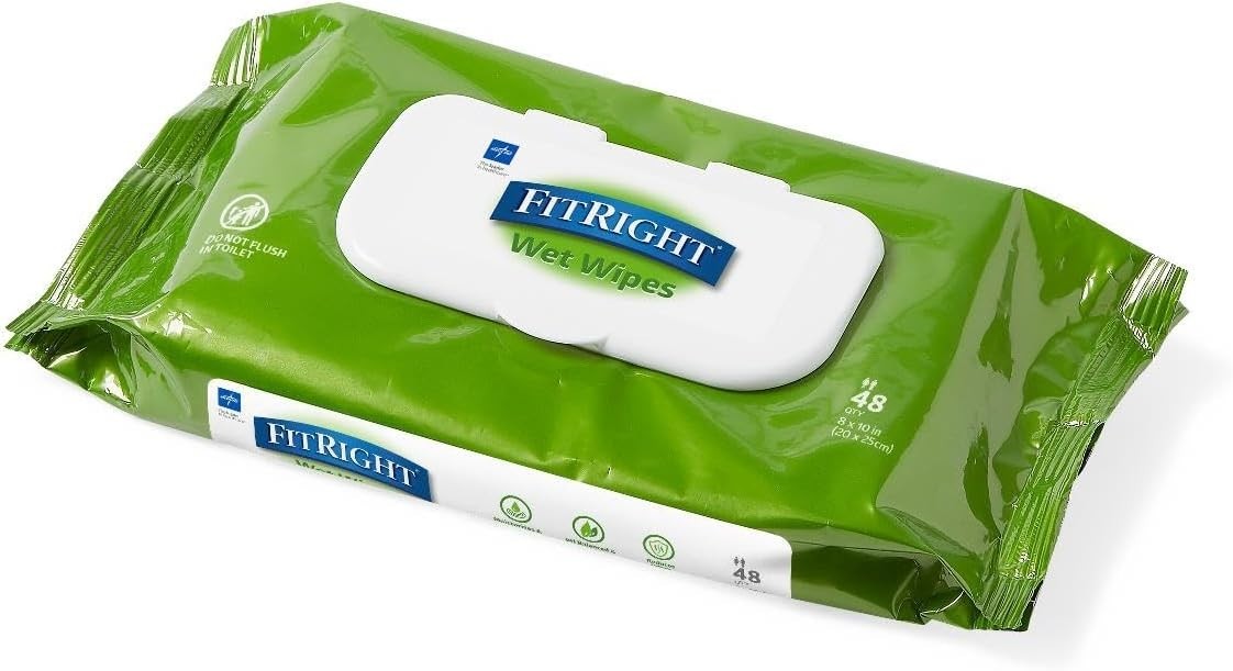 Medline FitRight Aloe Personal Cleansing Cloth Wipes,Scented, Pack of 48, 8 x 10
