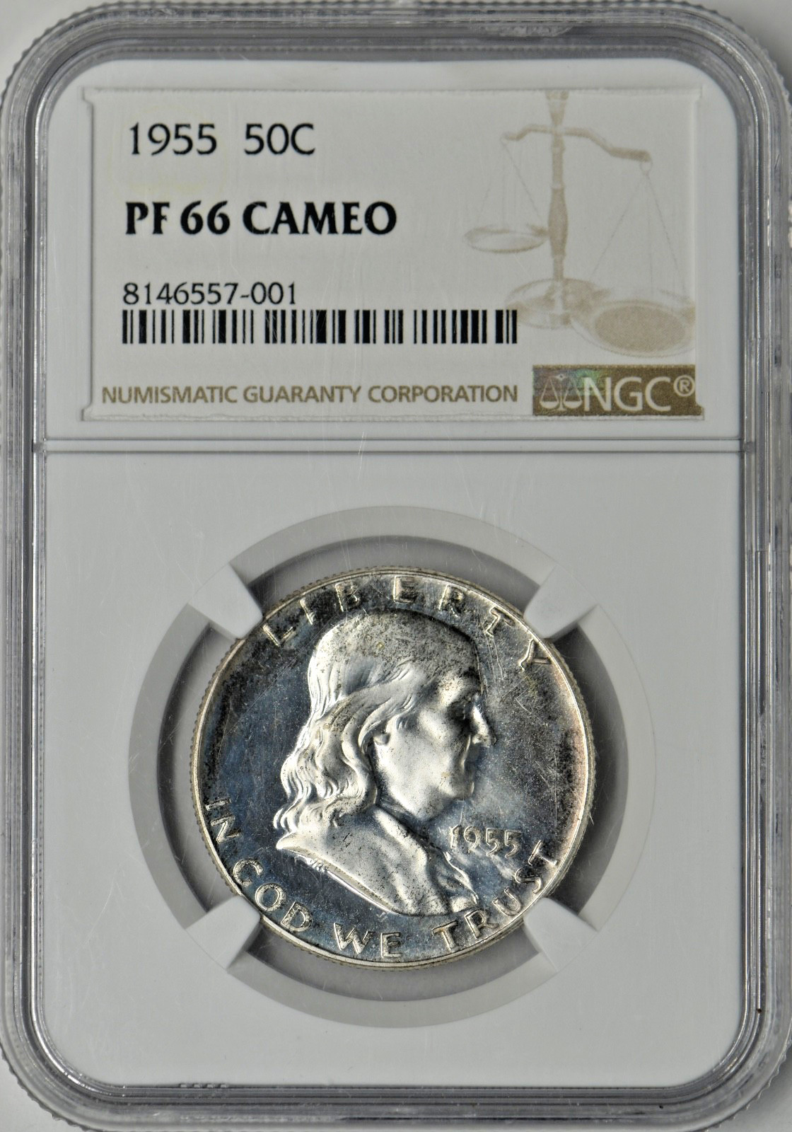 1955 Franklin Silver Half Dollar Toned - NGC PF66 Cameo - ✪COINGIANTS✪