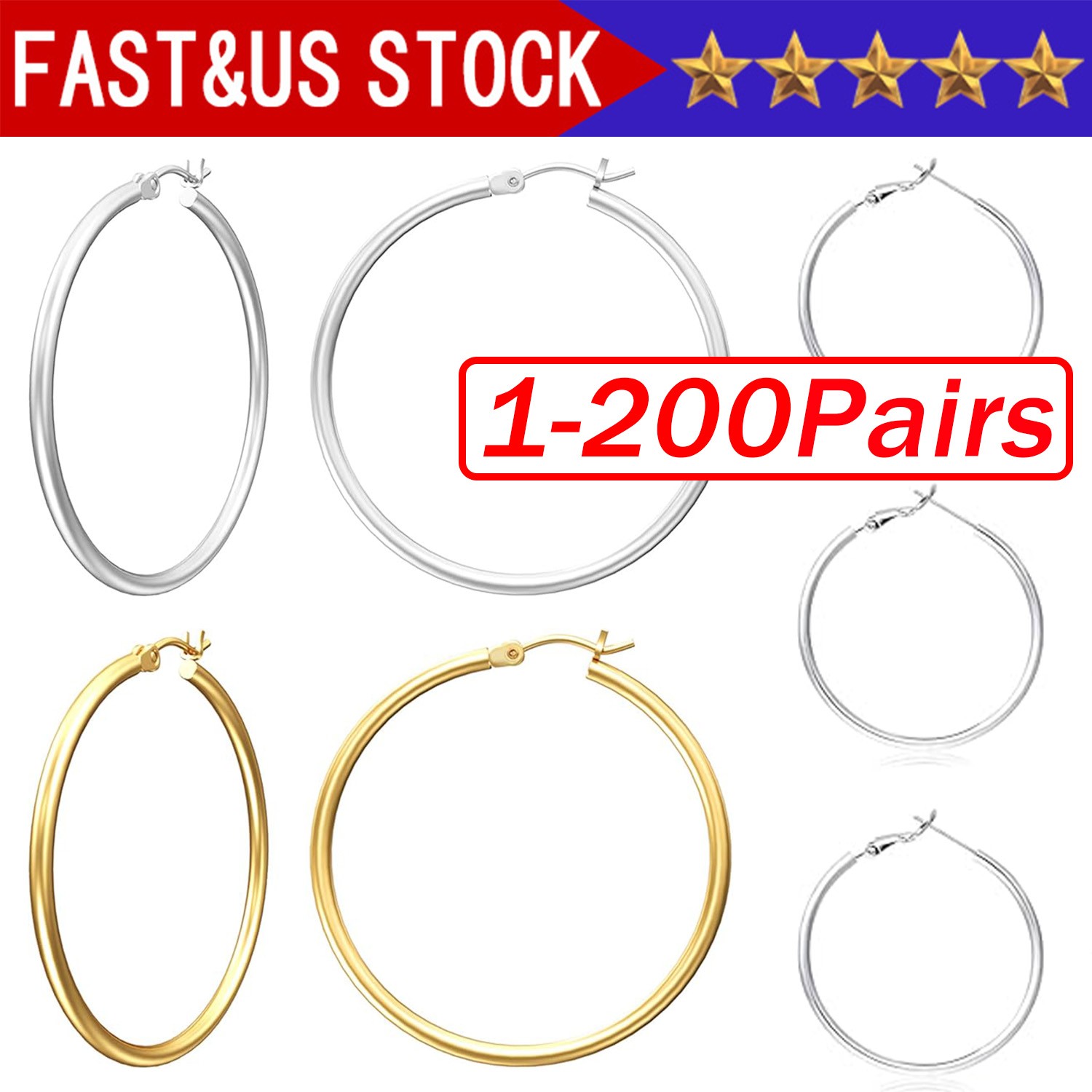 925 Sterling Silver High Polished 2MM Hoop Earrings - 10MM-50MM Lot