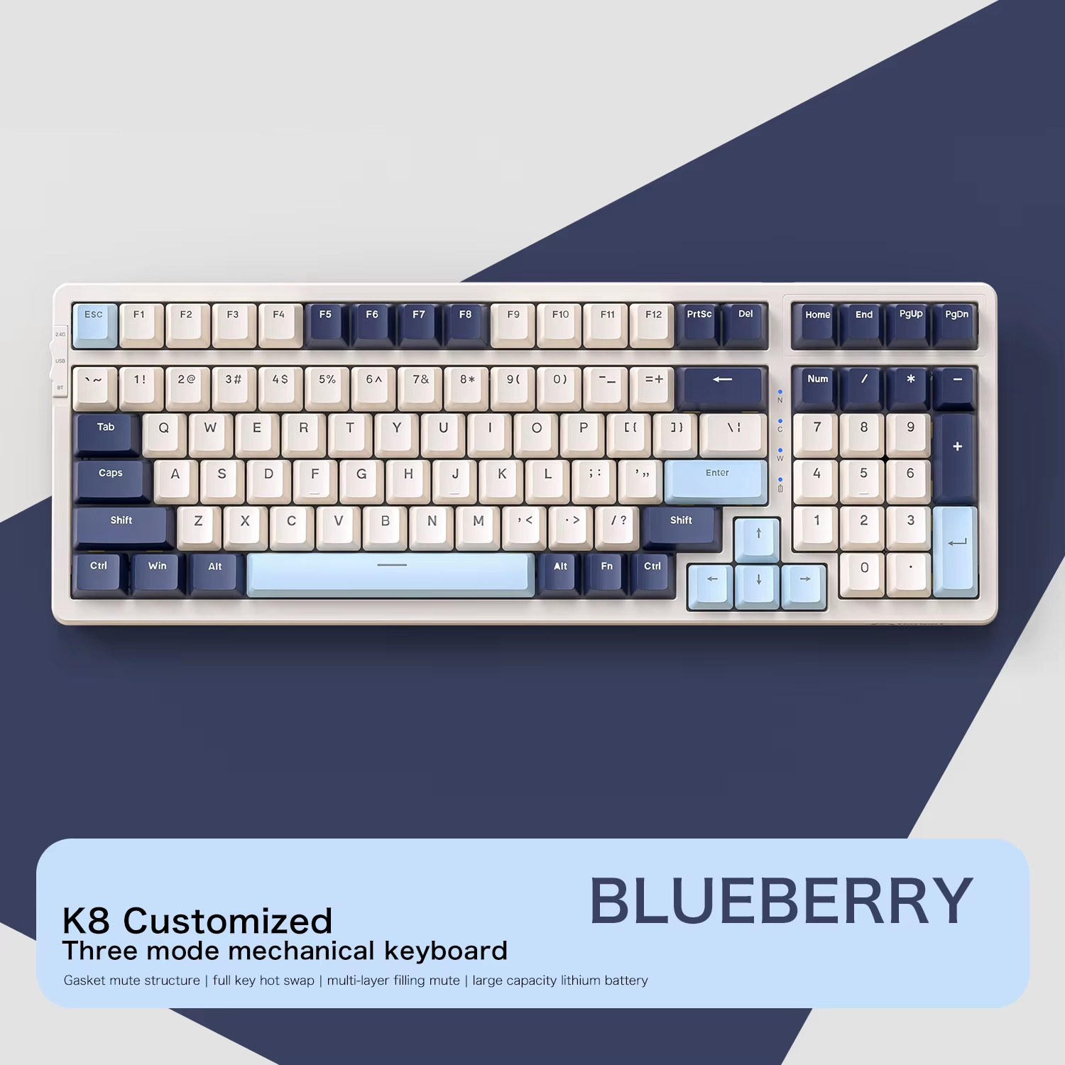 K8 100 Key Wireless Mechanical Keyboard Tri-Mode Connection,Full Key Hot Swap,Li