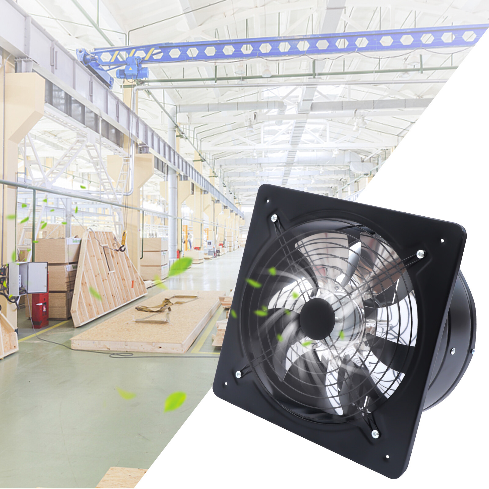 12 Inch Exhaust Fan Stainless Steel High Speed Vent Blower for Indoor Wall Mount