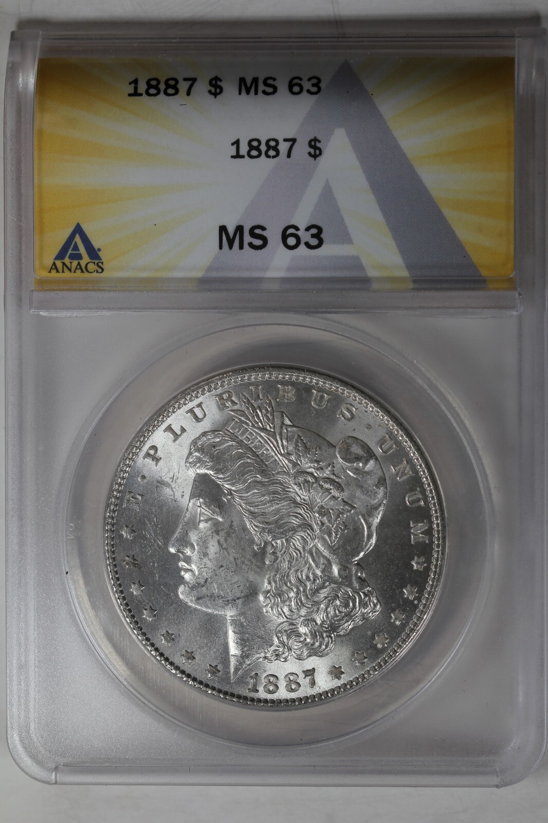 1887  1.00  ANACS  MS63     Morgan Silver Dollar, Miss Liberty Head Dollar
