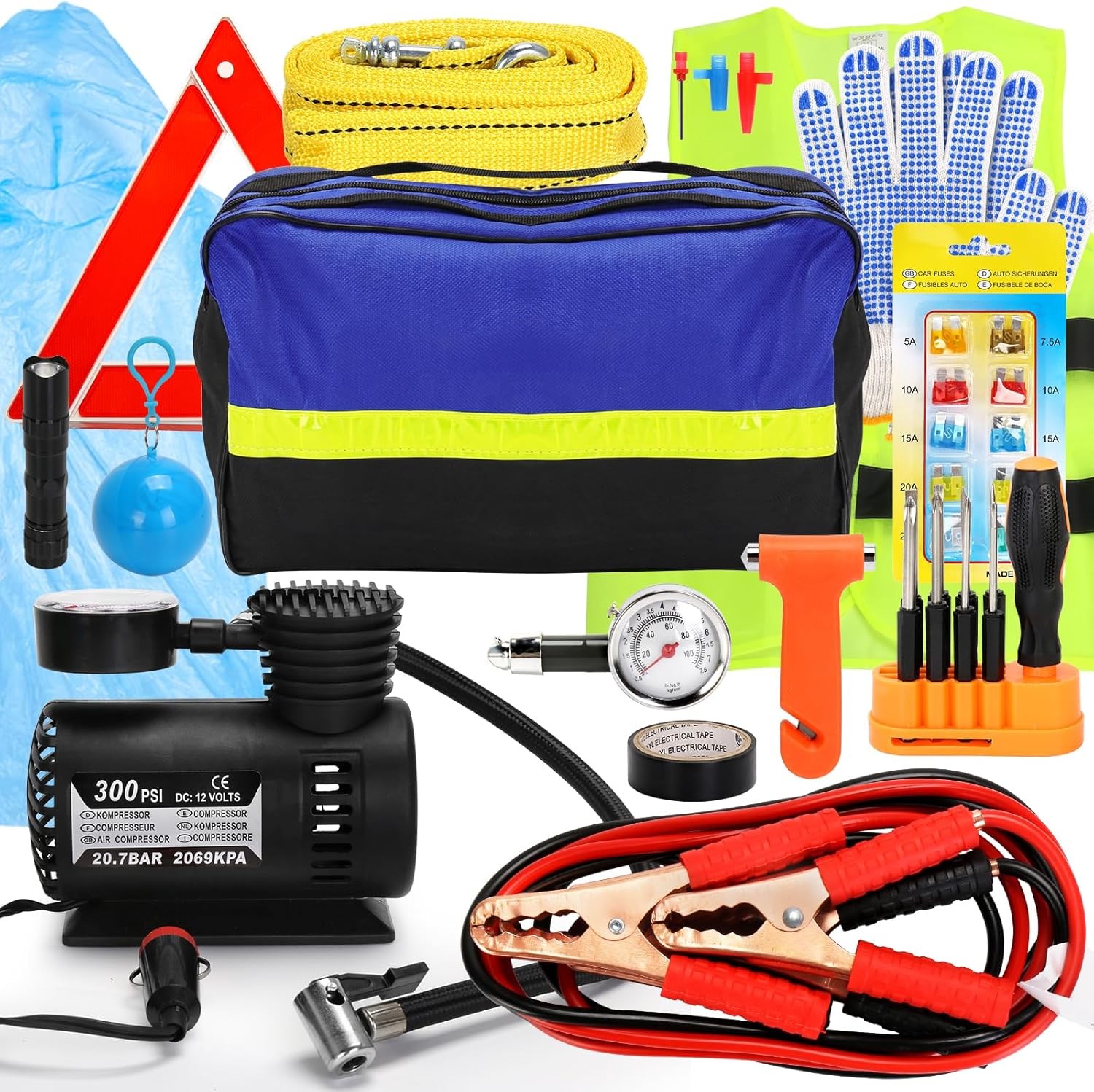 Car Safety Kit, 14-Piece Roadside Emergency Tool Kit