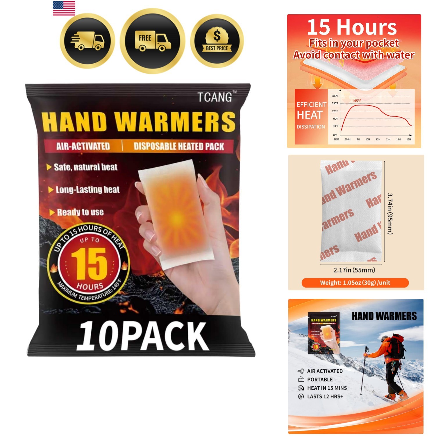 Hand Warmers Disposable - Up to 15 Hours of Heat - 50/100/200 Pack Super Long...
