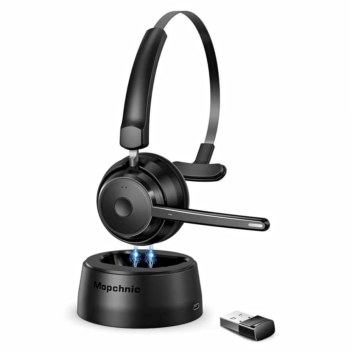 Mopchnic 1100 Series Single-Ear Bluetooth/USB Headband Headset, Black, NC