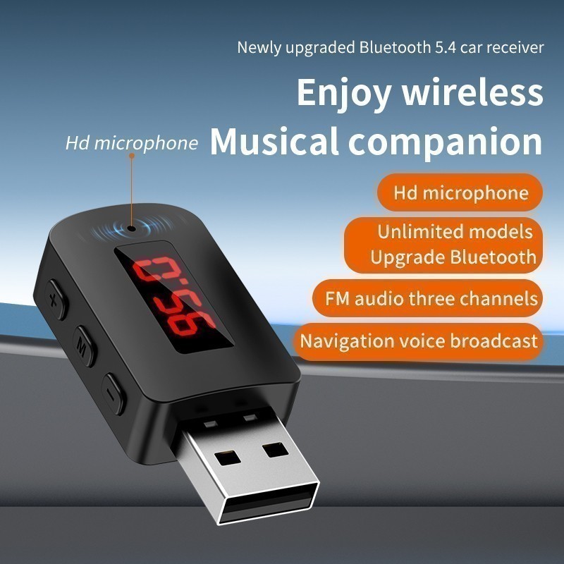 Wireless USB Car Bluetooth 5.3 Audio Receiver FM Transmitter Hands-Free Calling