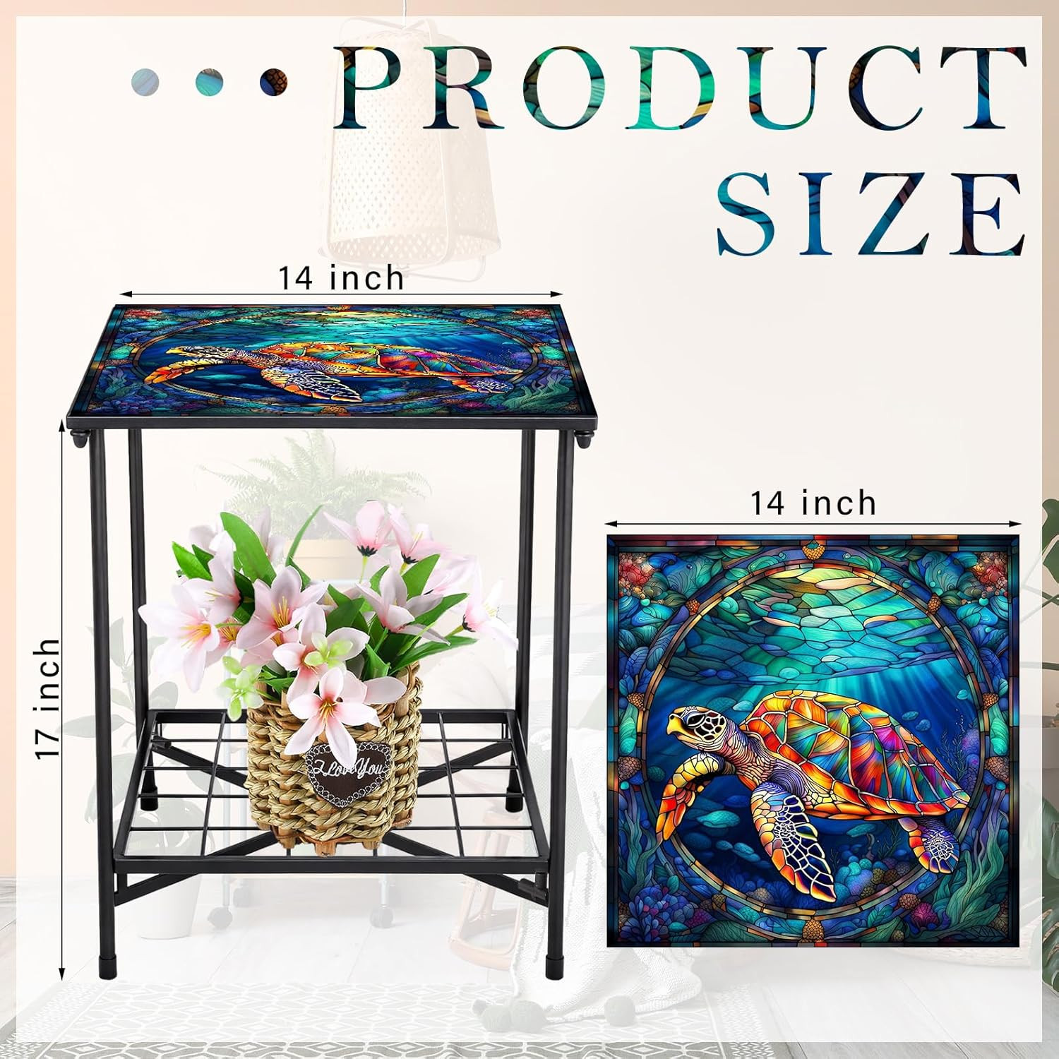 Turtle Style Outdoor Side Table 2-Tier Storage Accent Table