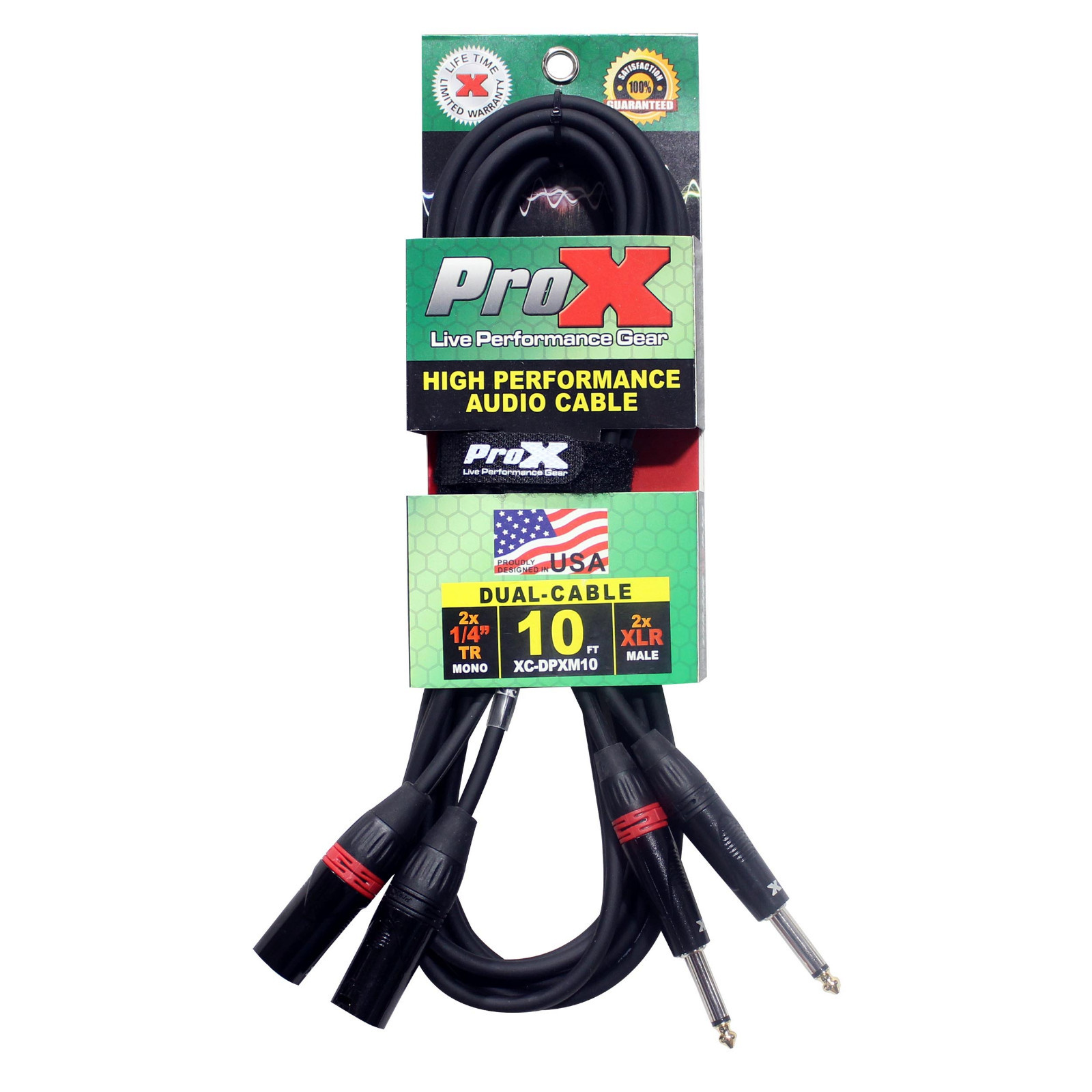 ProX XC-DPXM10 10" Dual 1/4" TS to Dual XLR Male