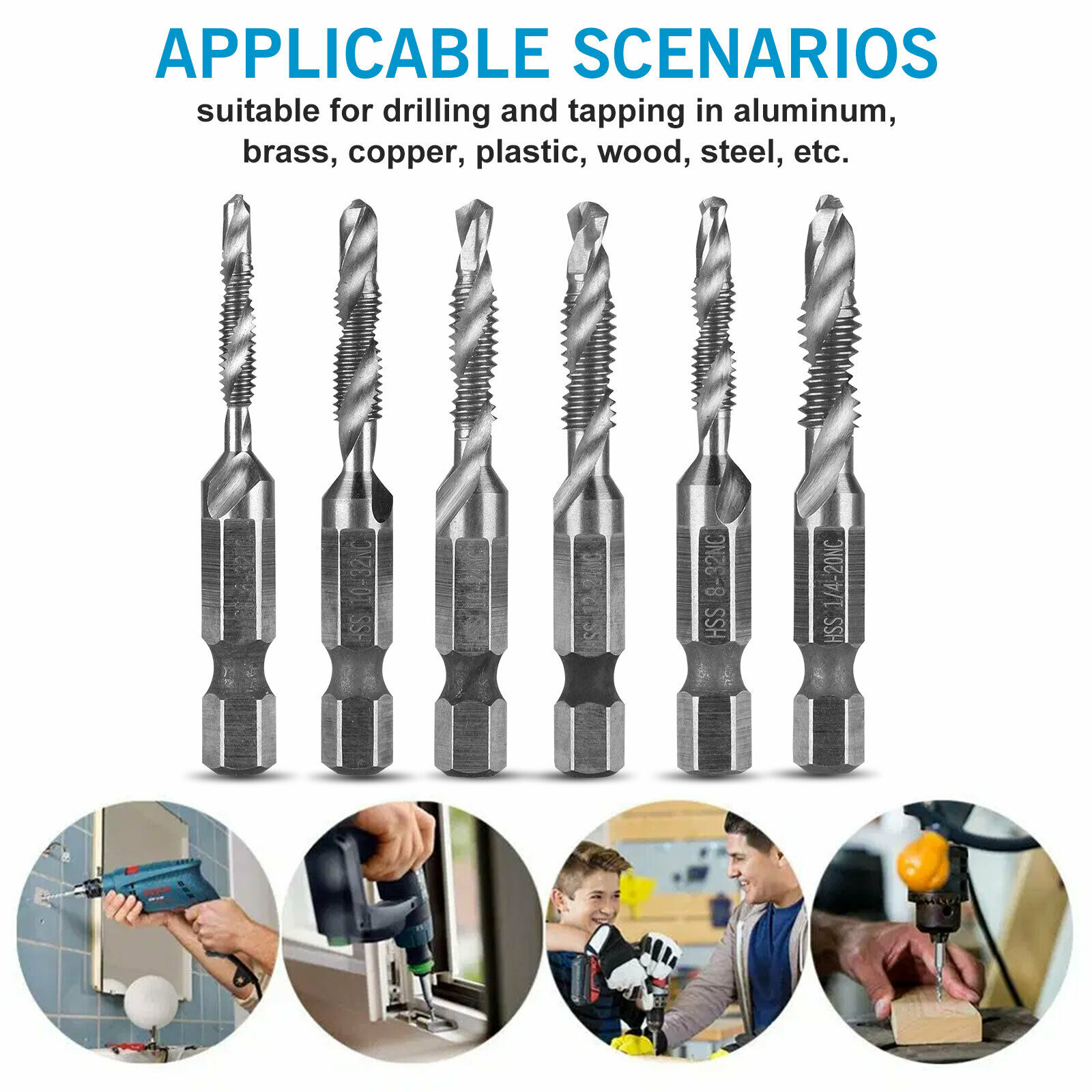 6/12PCS 1/4" Hex Shank SAE Tap Combination Drill Bit Set Screw Thread Tap Bit US