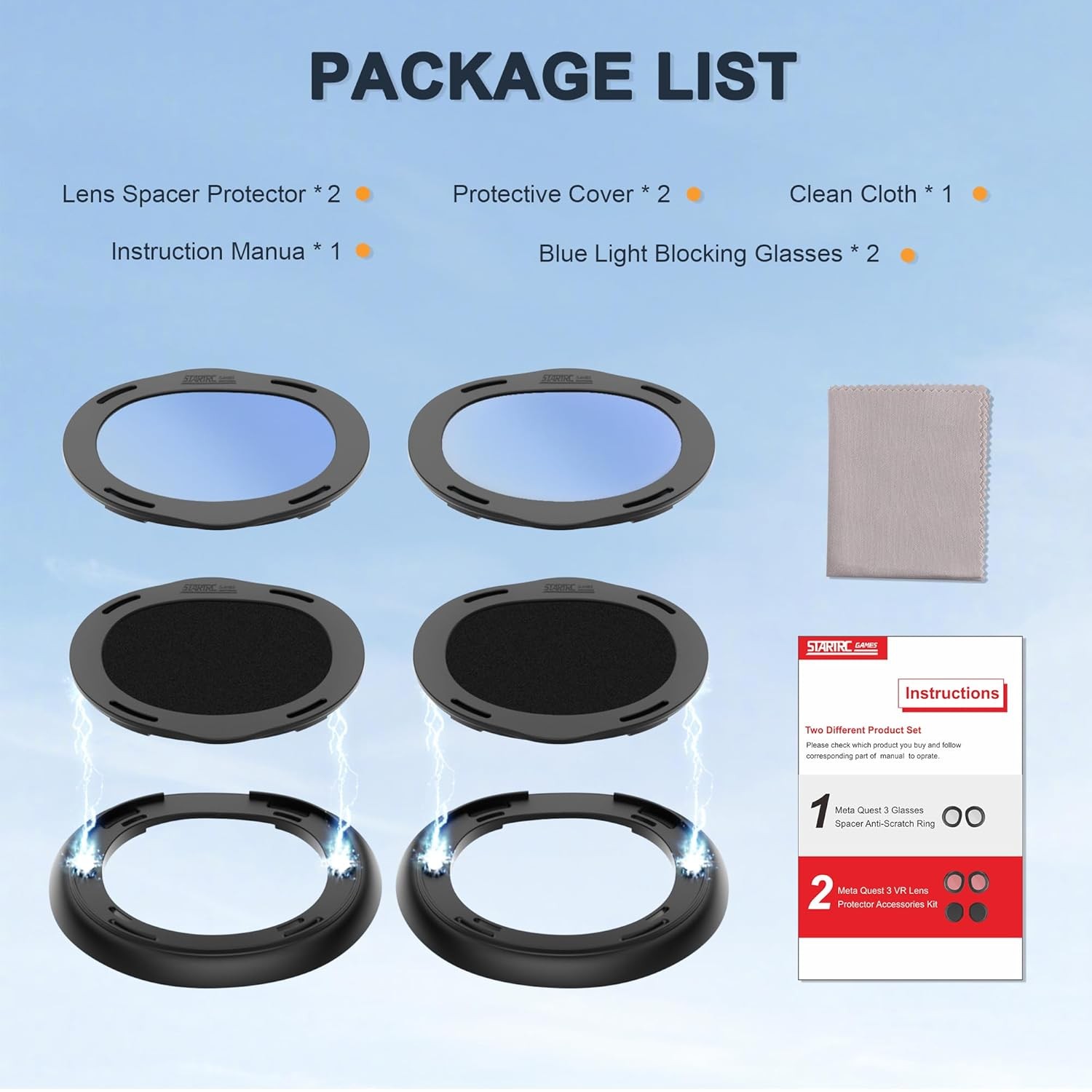 Glasses Spacer Protector for Meta Quest 3 Blue Light Blocking Lens Cover Set