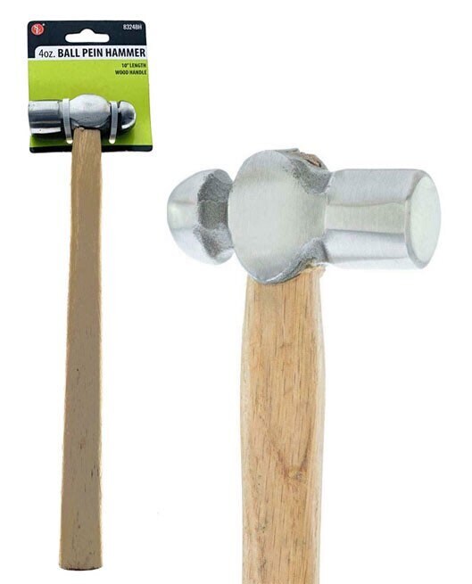 10”/4 oz Ball Pein Hammer, Hard Wooden Handle