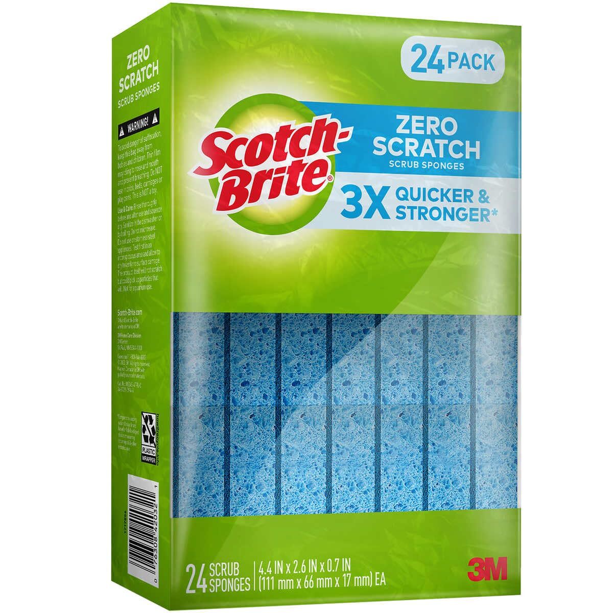 Scotch-Brite Scrub Sponges, Zero Scratch, Blue, 24 Count