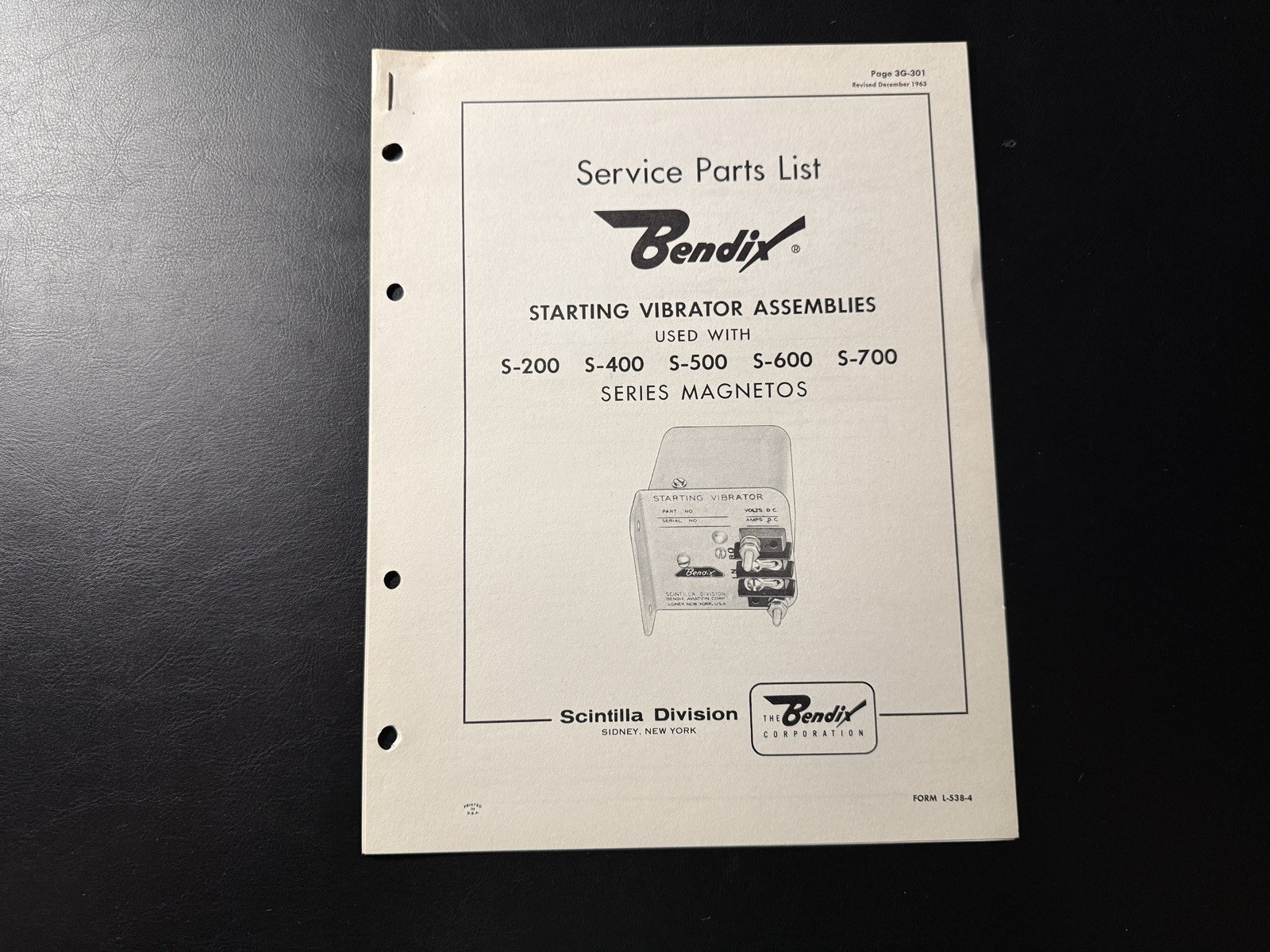 Bendix Starting Vibrator Assemblies: S-200, S-400, S-500, S-600, S-700 Part List