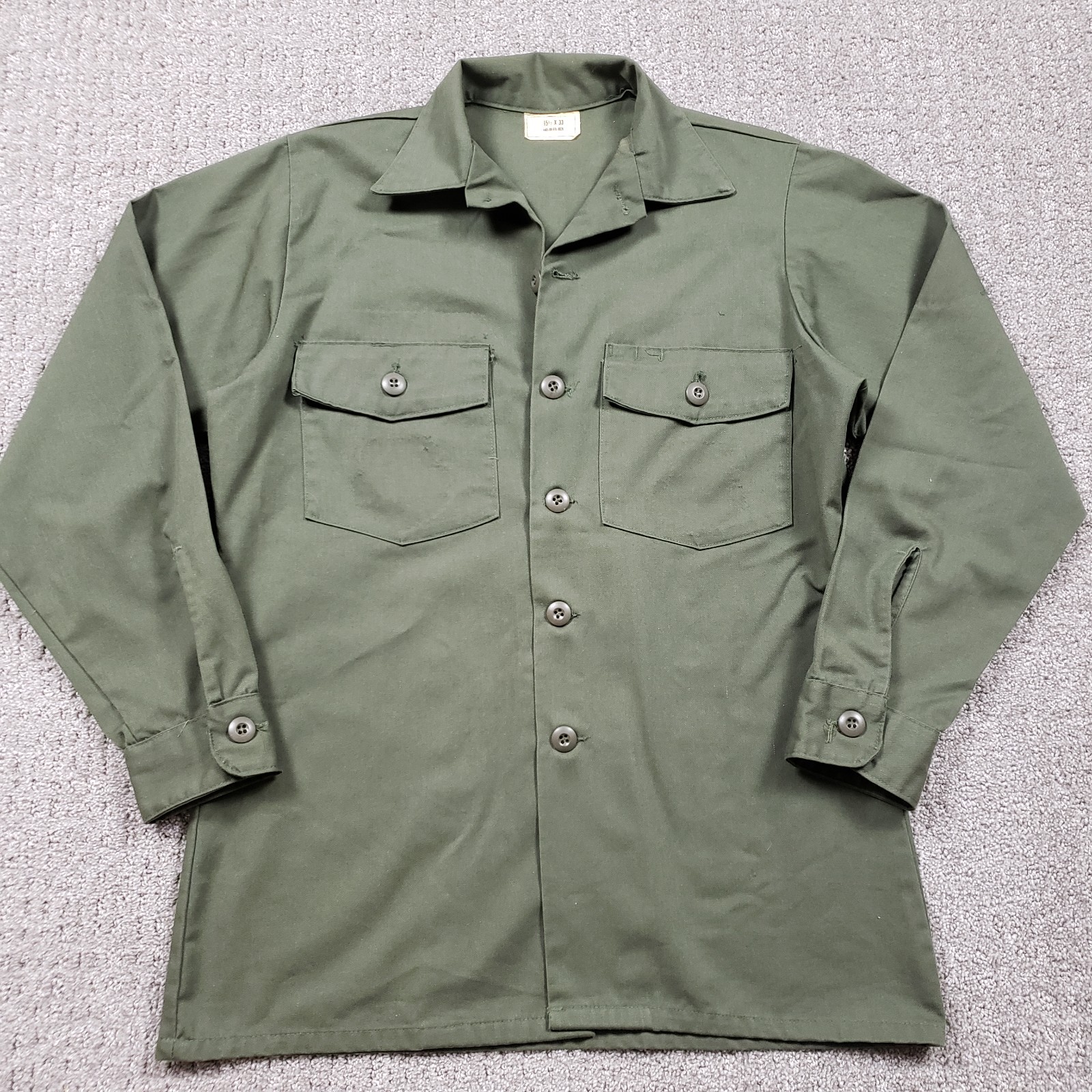 1980 US Army Utility Shirt USGI OG-507 BDU Pickle Suit Blouse M 15.5x33 Vintage