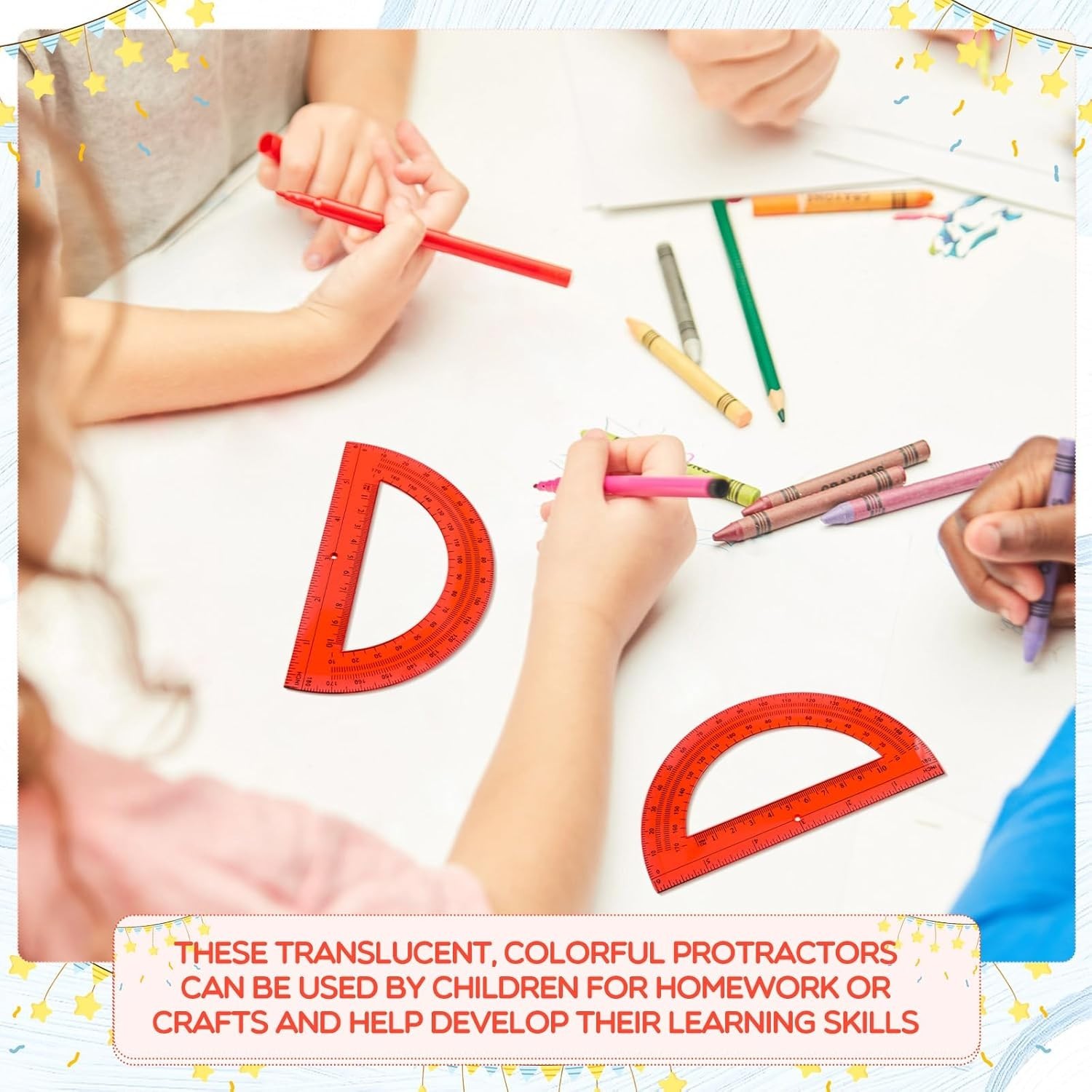 Durable Plastic Protractors, 180 Degrees, Ideal for School Supplies and Projects