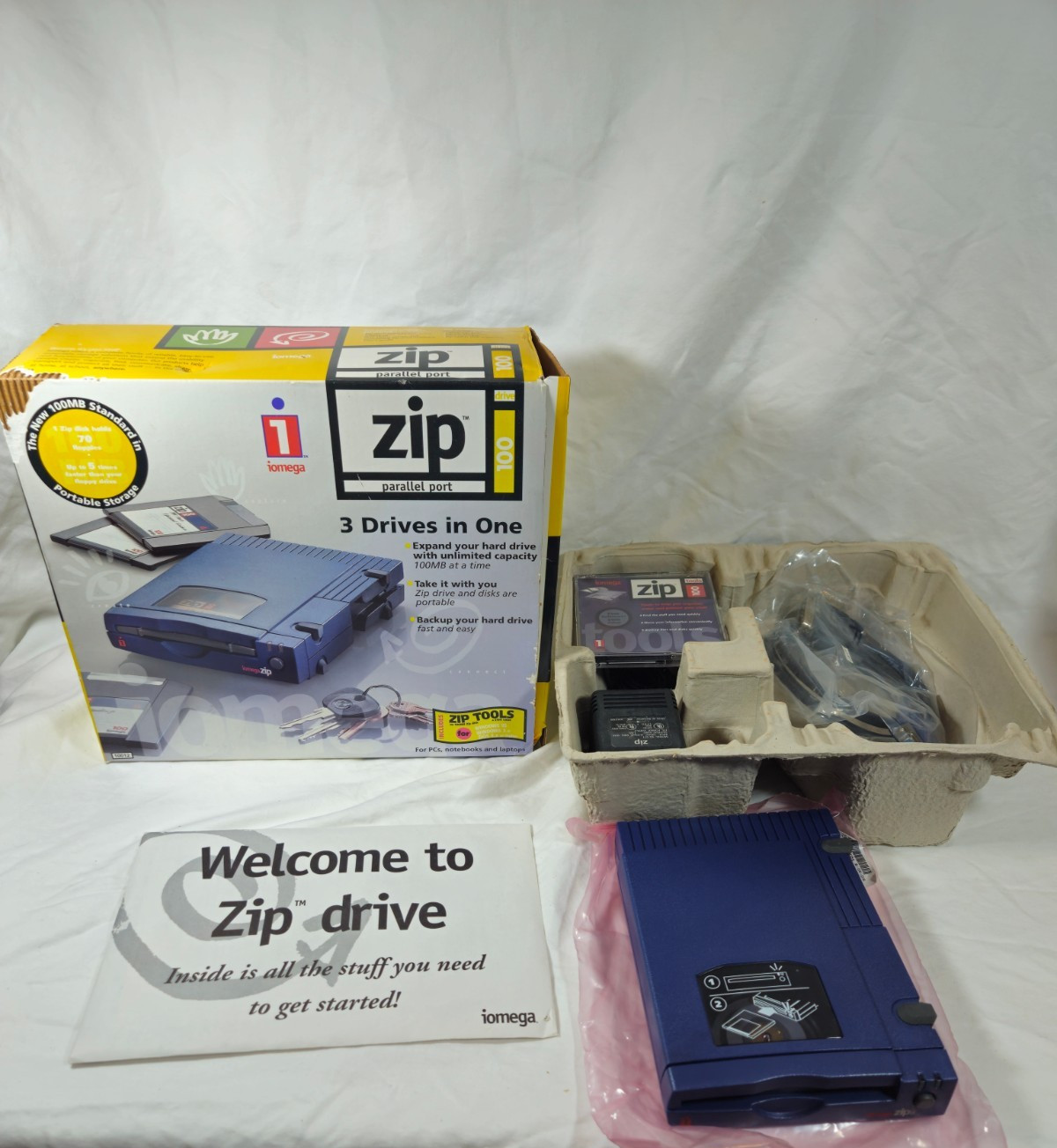 Iomega Zip 100 External 100MB Drive #10012 Parallel LPT Port Complete In Box