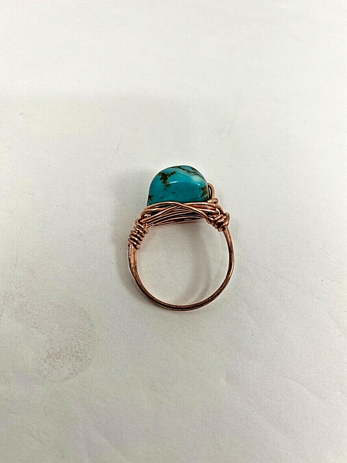 Handmade ~ Copper Wire Wrap ~ Turquoise Ring Size 9 #61
