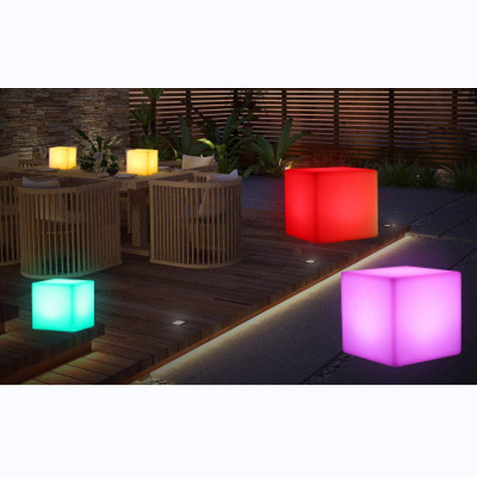 17" inch RGB LED Cube Chair Lighting Seat 16 Colors Outdoor Patio Rechargeable