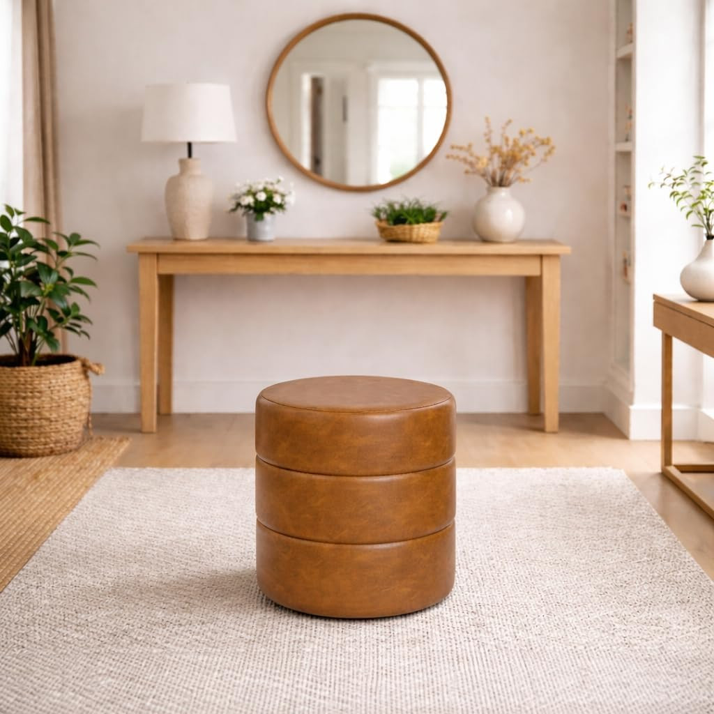 Upholstered Faux Leather round Ottoman (No Lid, Seat Only) | Home Décor | Foot