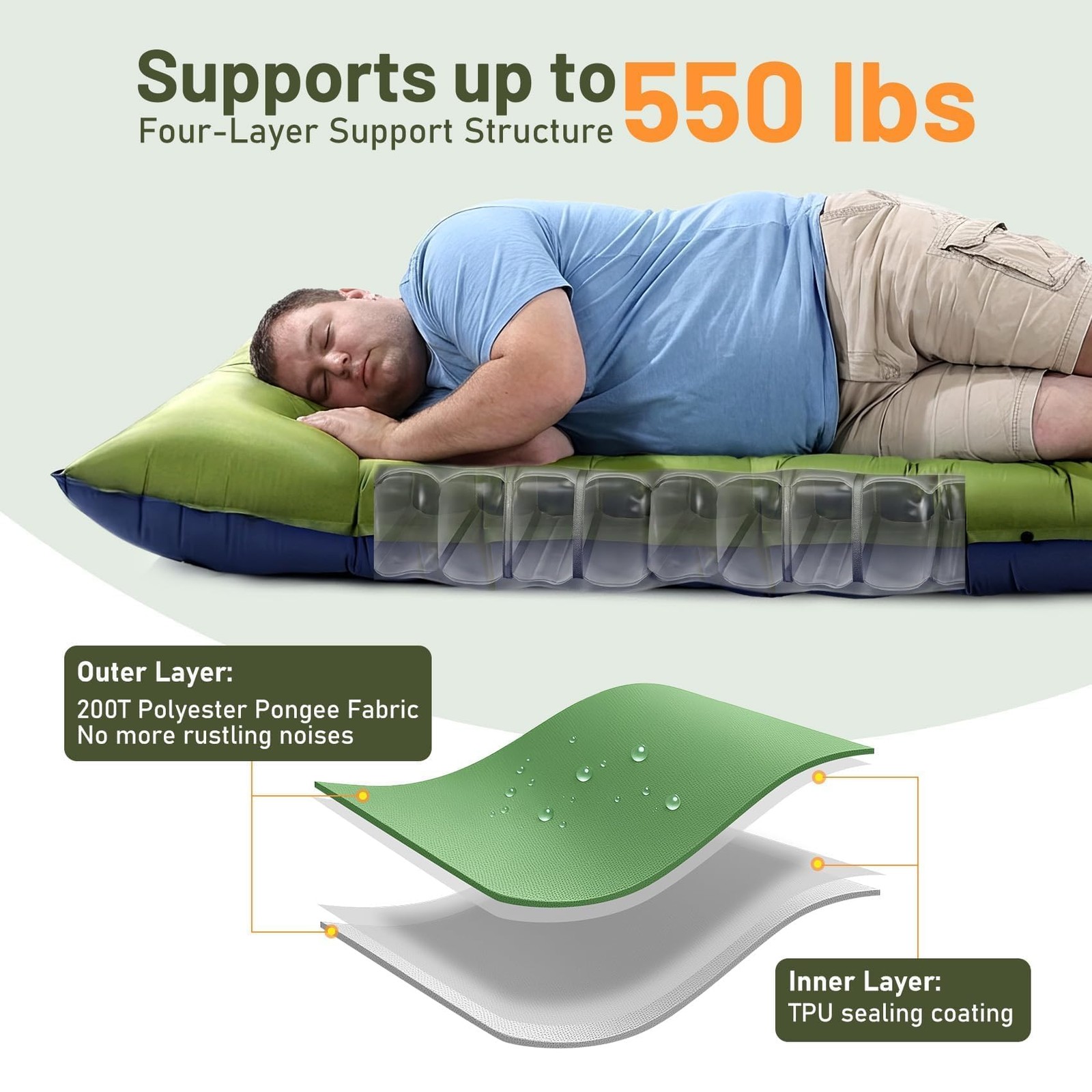KASBAH Camping Sleeping Pad,Extra Wide 6 inch Thick Inflatable Sleeping Pads wit