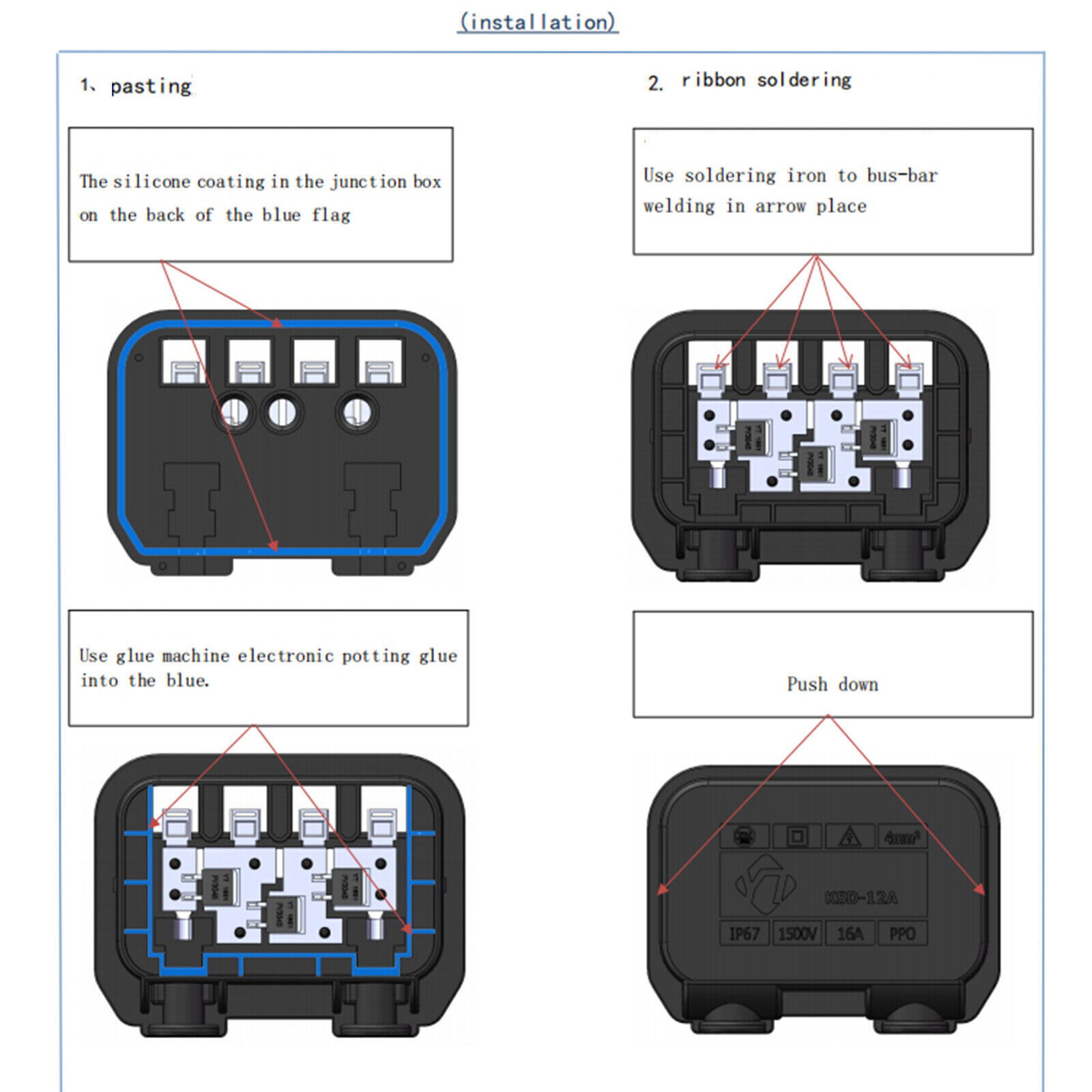 Solar Panel Junction Box 1500V/30A Single Photovoltaic Module Connector Box Part