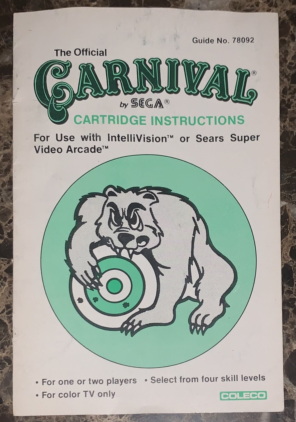 Official Carnival Atari 2600 Original Manual Only Sega Coleco Guide # 78092