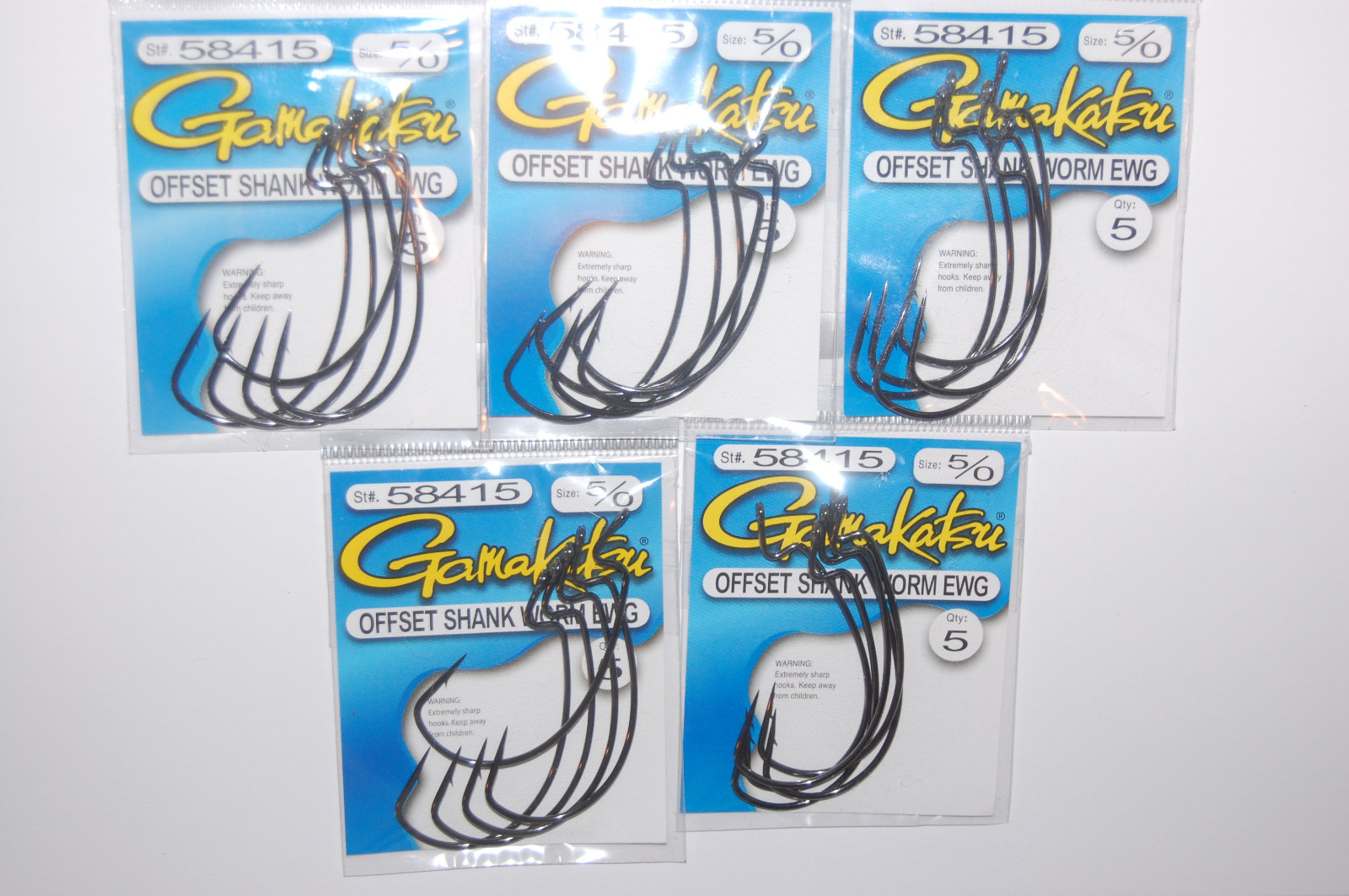 5 packs gamakatsu 5/0 offset ewg shank worm tube senko hook  5 pr pack 58415