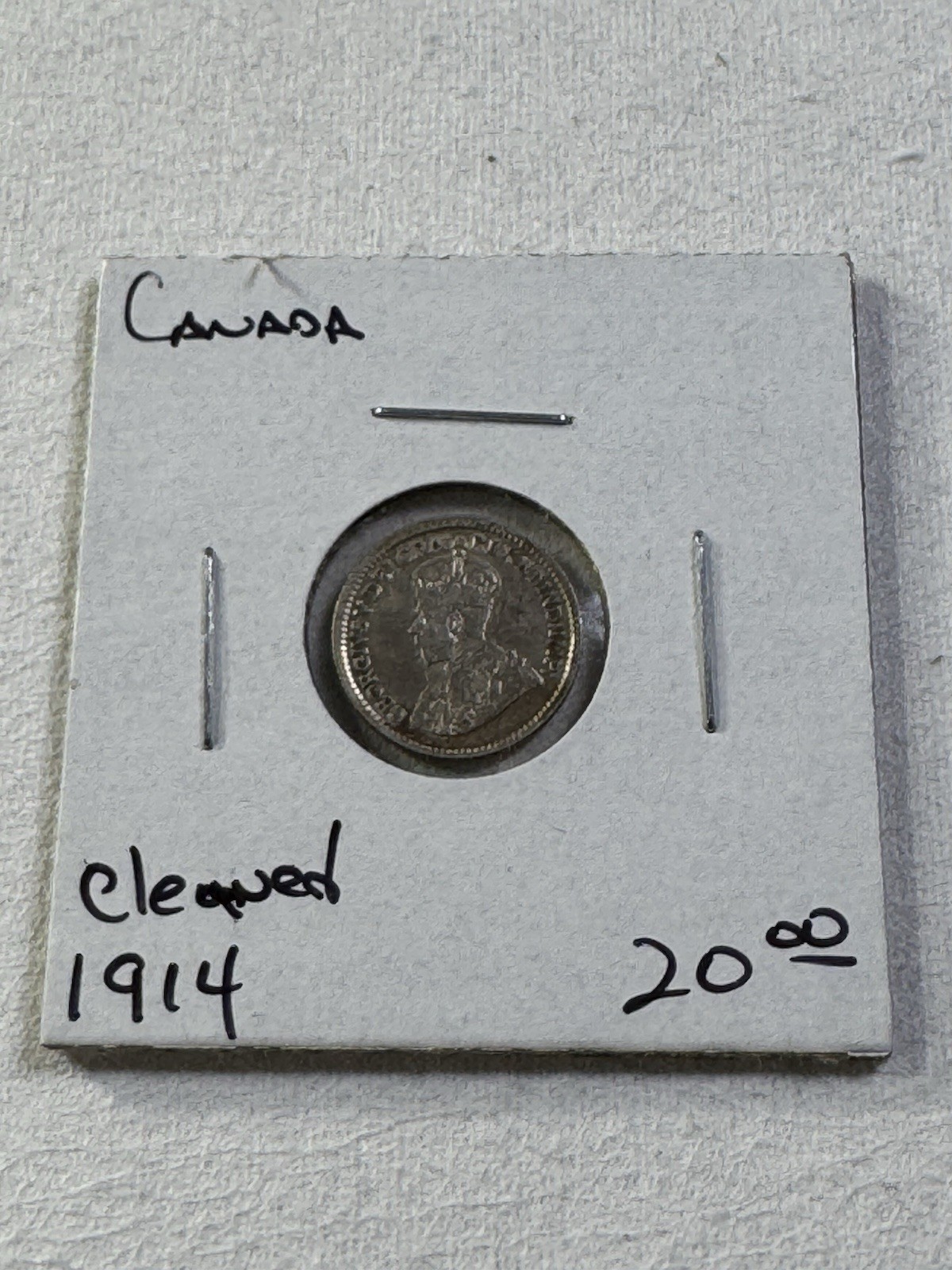 1914 Canada 5 Cents Small Silver Coin Cleaned