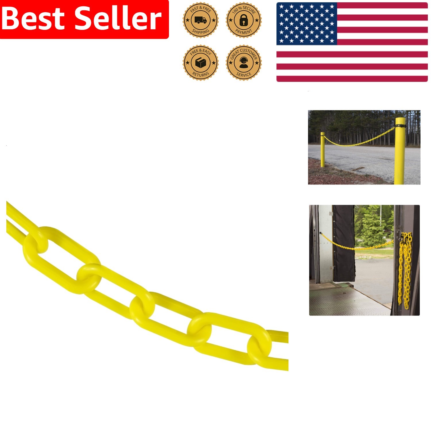 Yellow Plastic Barrier Chain 25ft High-Density Commercial Crowd Control Safety