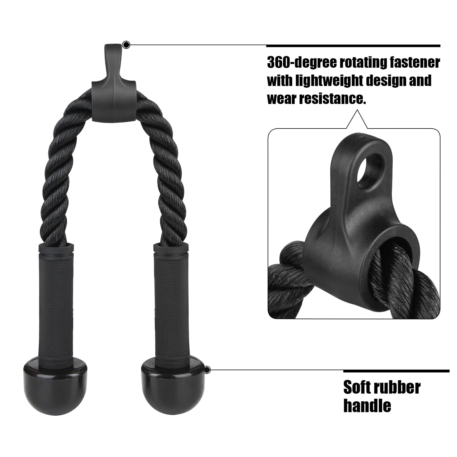 Tricep Rope Cable Attachment for Gym Rope Pull-Down Attachment with Rubber