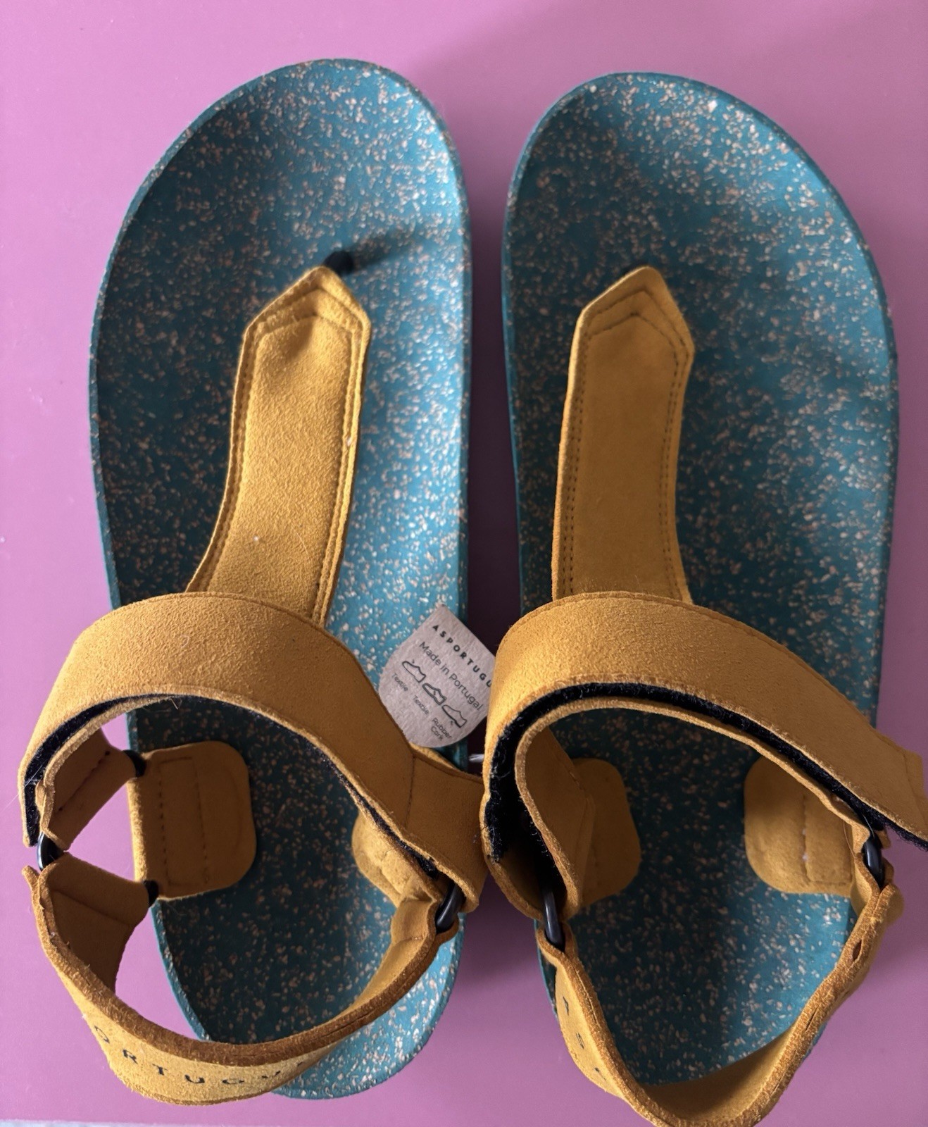 Sandals/Flip Flops ASPORTUGUESAS Women’s-Size 41-Teal Green and Orangish Suede.