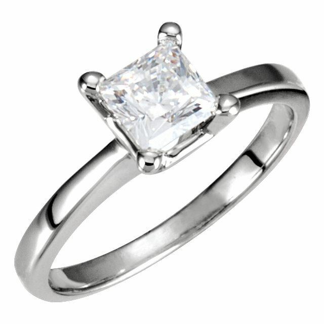 Sterling Silver Square/Princess Cut Solitaire Ring Setting - Classic Style Ring