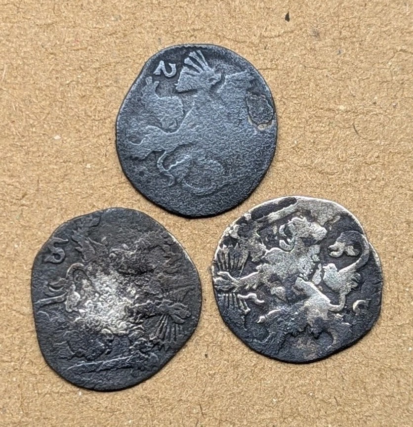 3 Pcs 1690' Netherlands VOC 2 Stuiver Silver BIG Lion Coin_a739