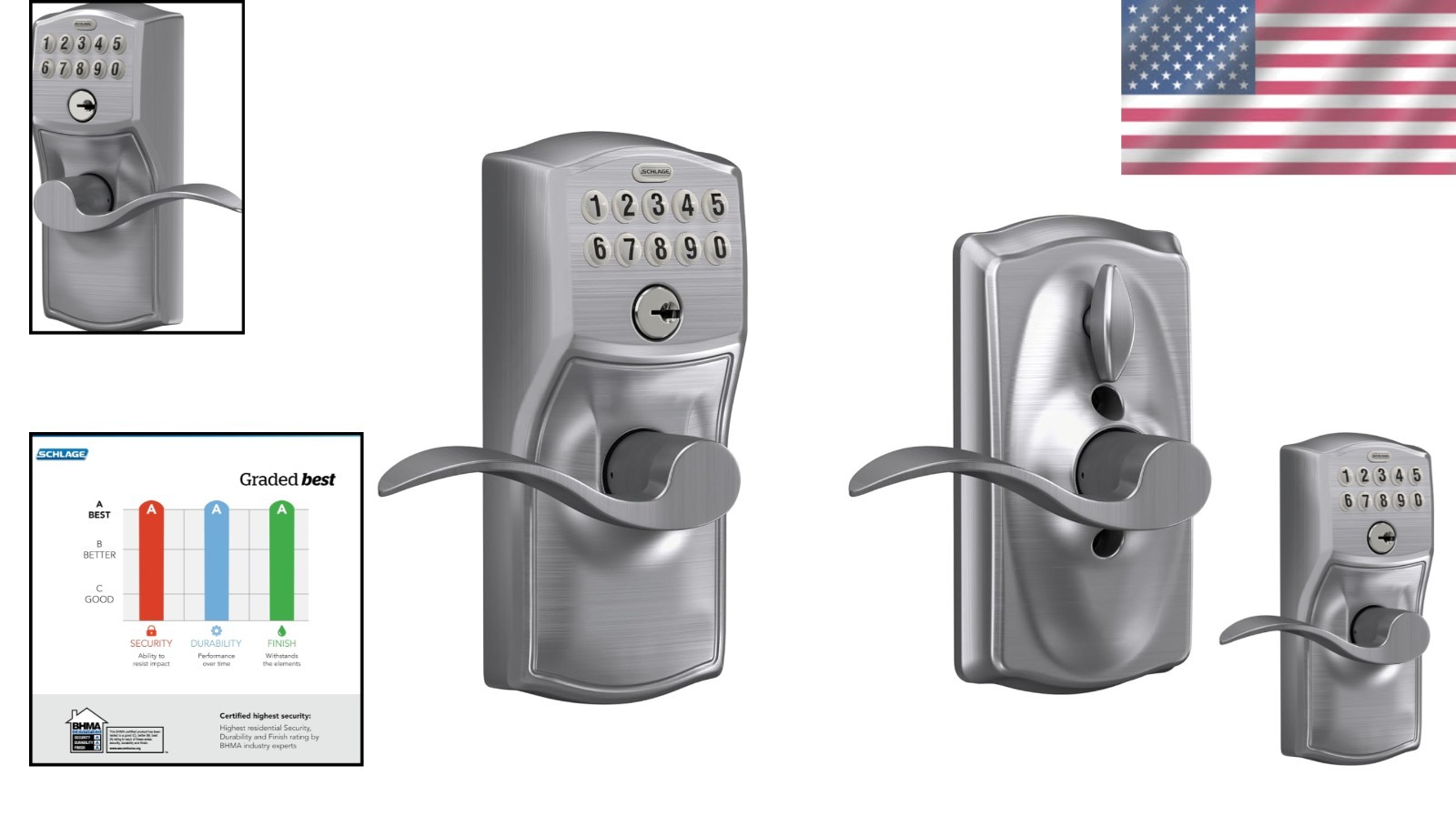 Electronic Keypad Lock, Touch Control, Satin Chrome