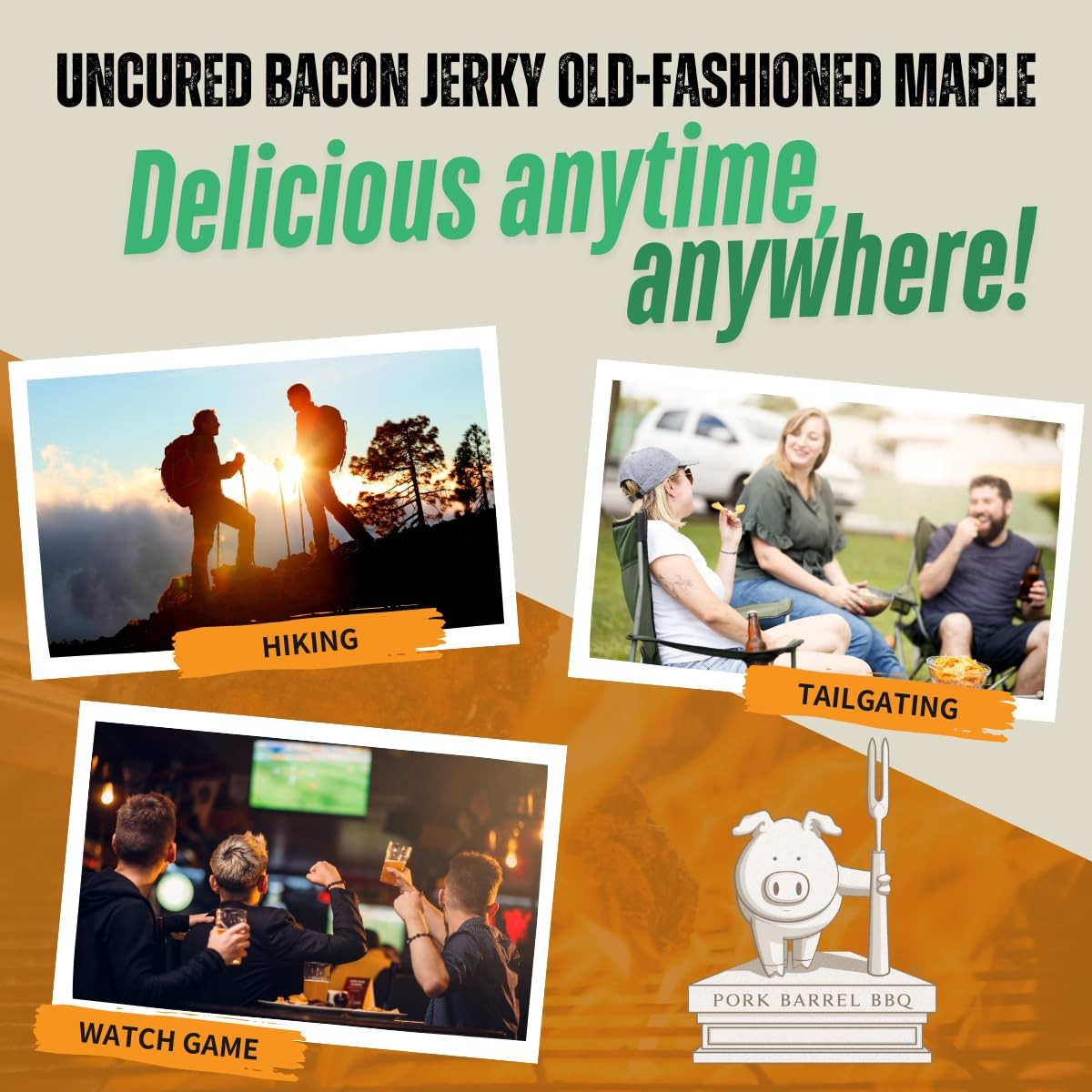 Pork Barrel BBQ Uncured Bacon Jerky Old-Fashioned Maple Sweet Maple Brown