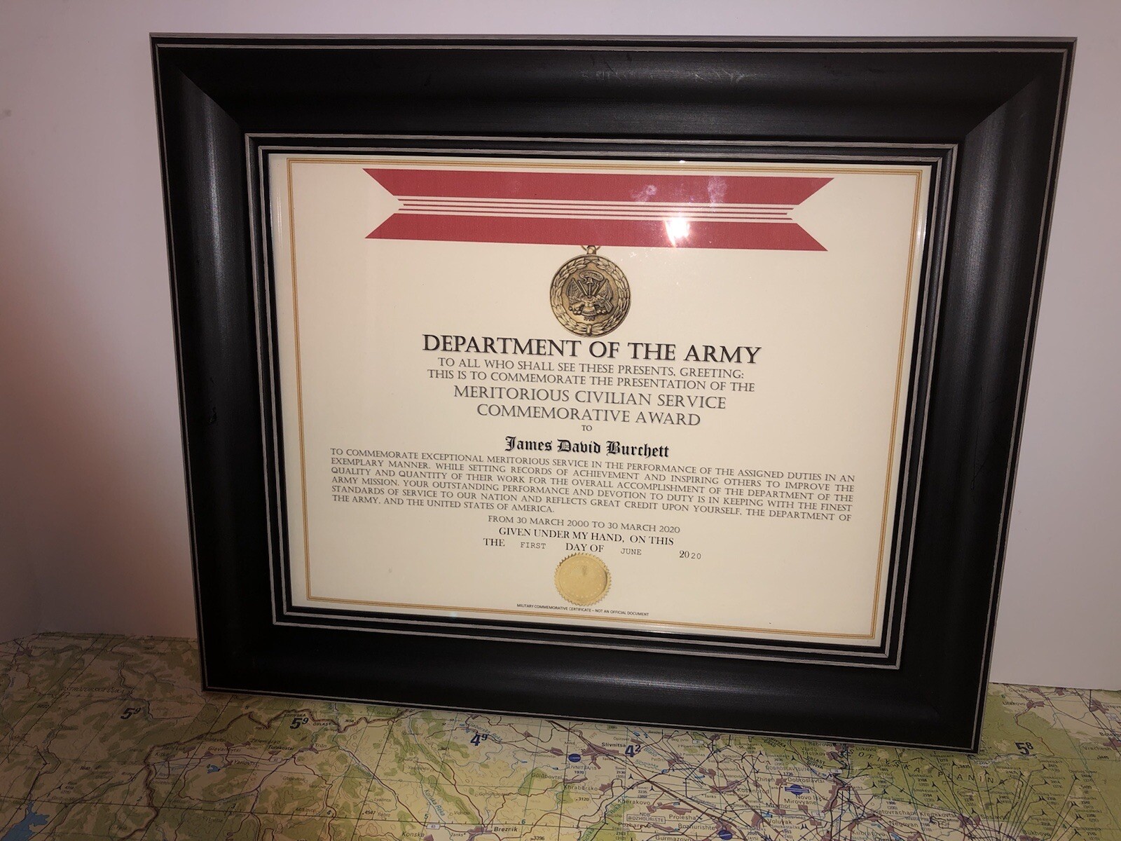 MERITORIOUS CIVILIAN SERVICE COMMEMORATIVE AWARD CERTIFICATE ~ Type-1