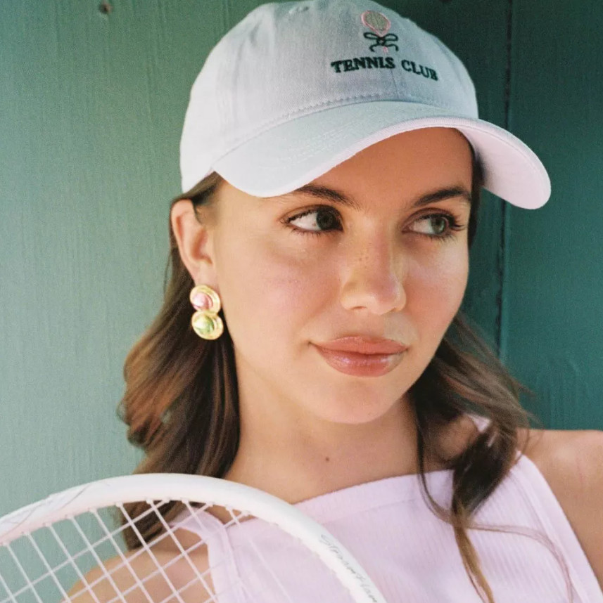 Tennis Club Hat - Frasier Sterling Blue/Green: Cream Cotton Year-Round Adjustabl