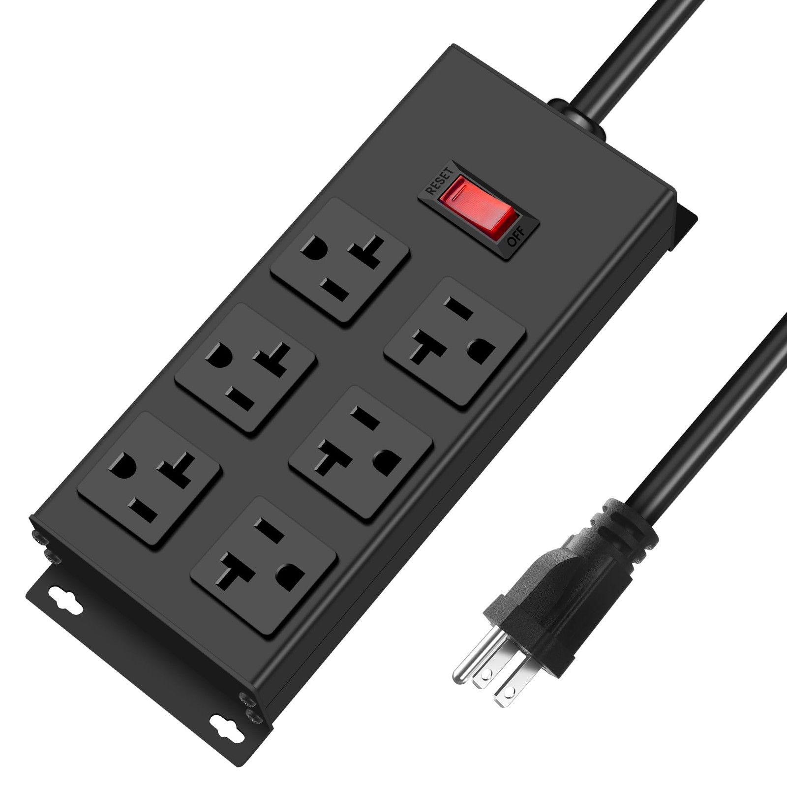 4FT Heavy Duty 20 Amp Power Strip, 6 Metal Outlets, 12 Gauge, 3000J Surge
