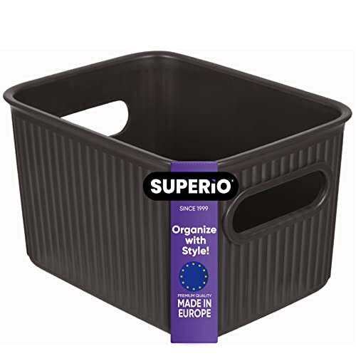 Superio 1.5 L Mini Ribbed Storage Bin- Plastic Storage Basket (Brown, 6 Pack)