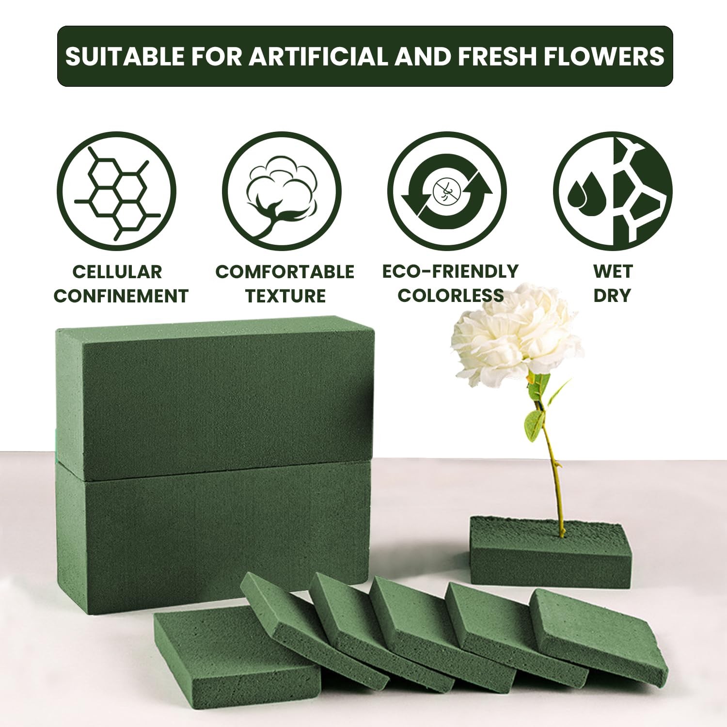 3 Pack Floral Foam Blocks 5.5" x 3.1" x 1.7" Wet and Dry Flower Foam for Flow...
