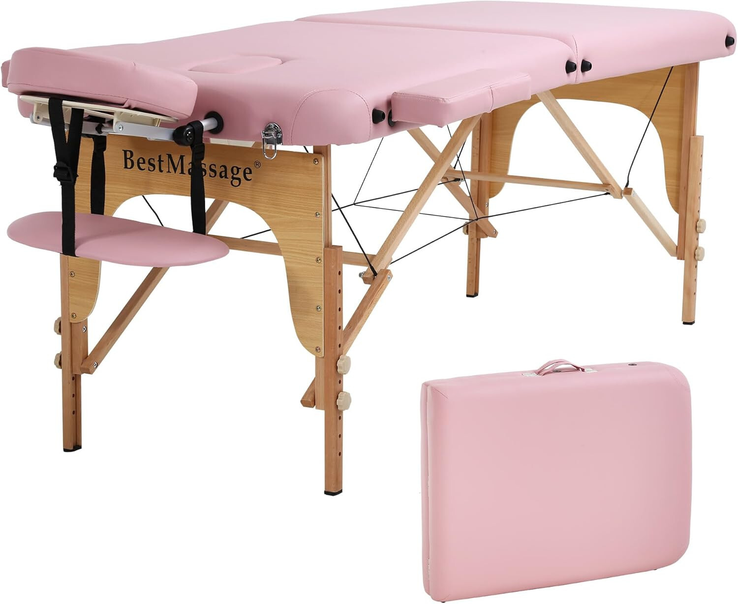 Portable Massage Table 2 Folding 73" Height Adjustable Half Bolsters Sheets,Pink