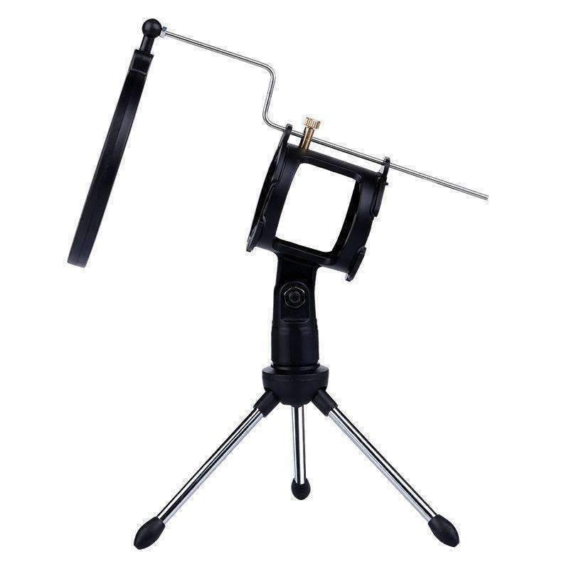 Microphone Pop Filter Holder Stick Desktop Tripod Stand Anti Spray Net Kit Set