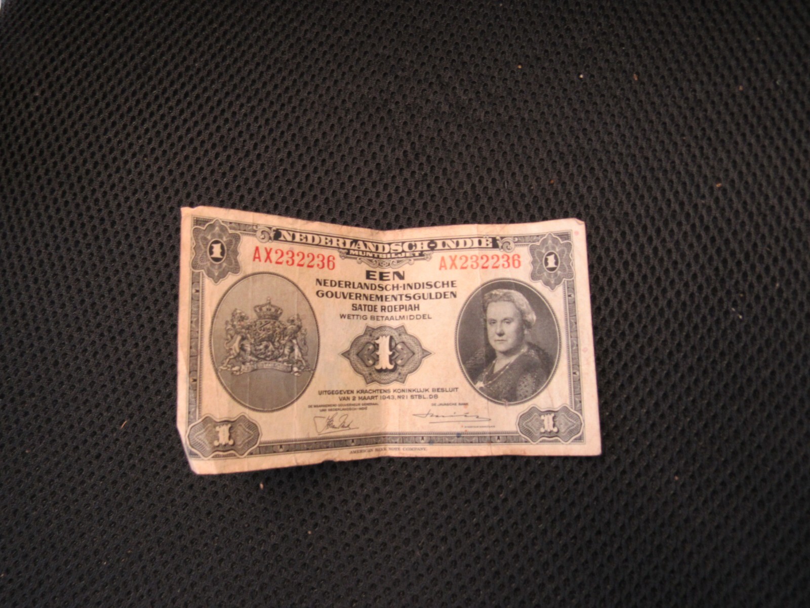 Banknote Nederlandsch Indische Gouvernementsgulden 1 UN EEN 1943.