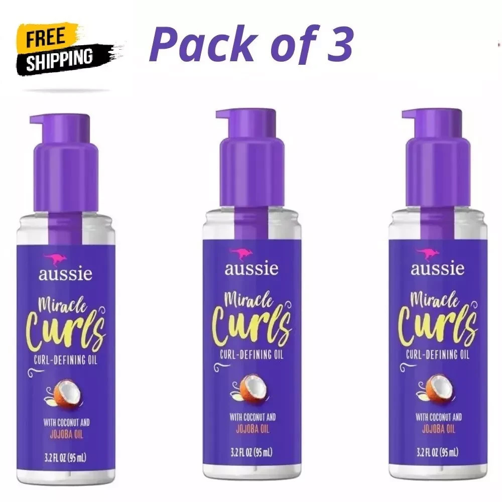 Aussie Miracle Curls Coconut Curl-Defining Oil, for Curly Hair 3.2 fl oz (3 Pack